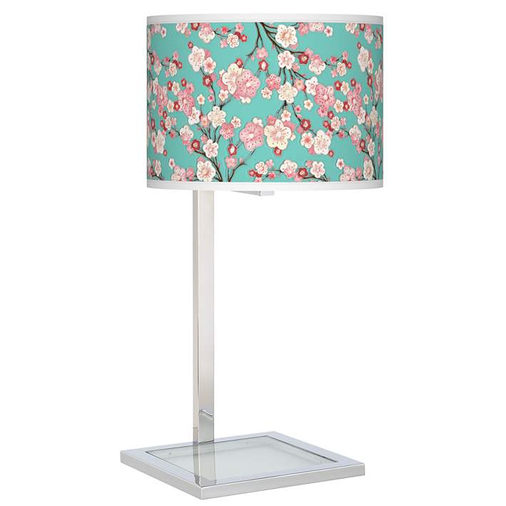 Cherry Blossoms Glass Inset Table Lamp, Cherry Blossom Lamp Shade