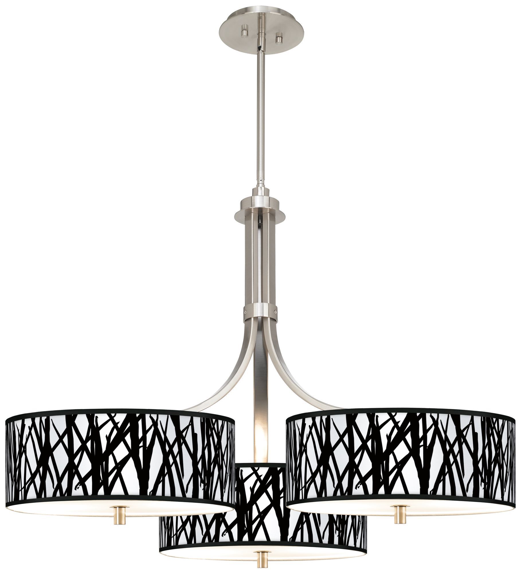 Black Jagged Stripes Giclee 36" Wide Triple Pendant