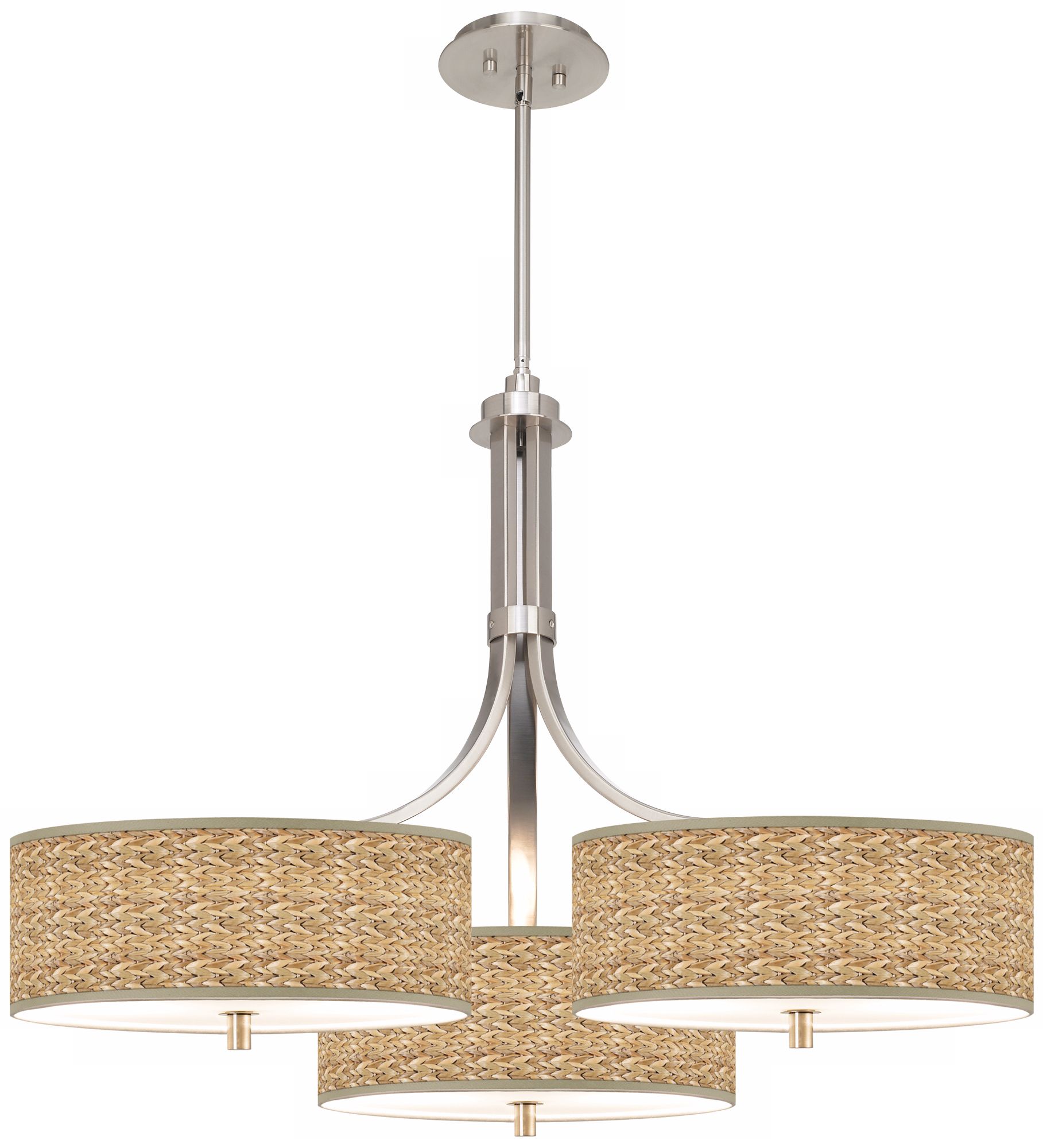 Seagrass Print Pattern Giclee 36" Wide Triple Pendant