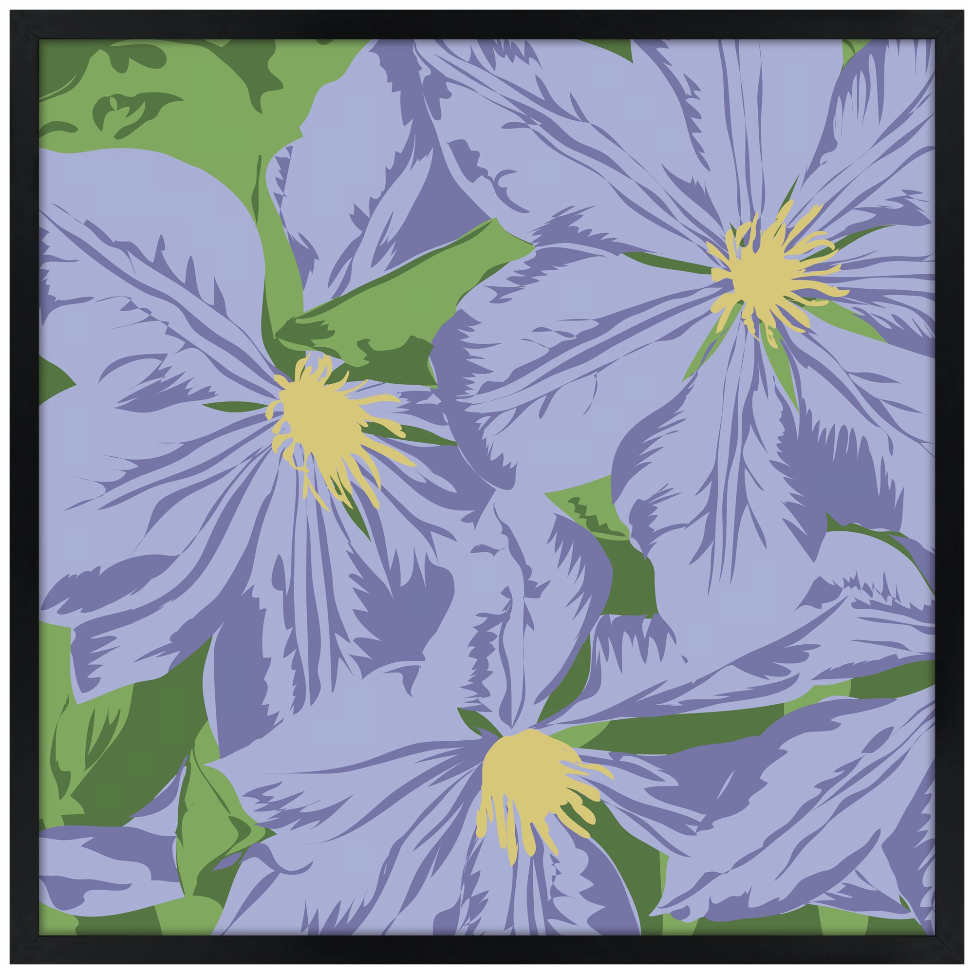 Purple Petals 21" Square Black Giclee Wall Art