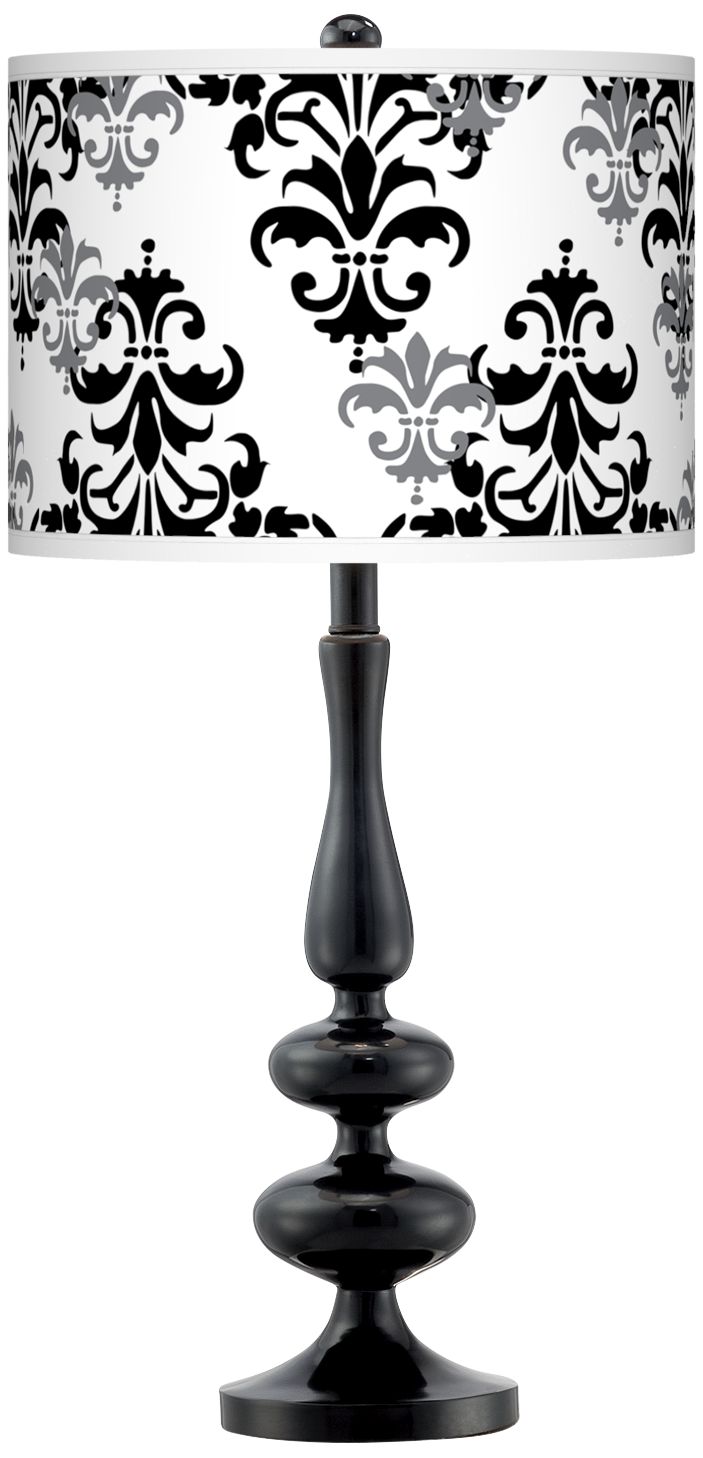 Damask Shadow Giclee Paley Black Table Lamp