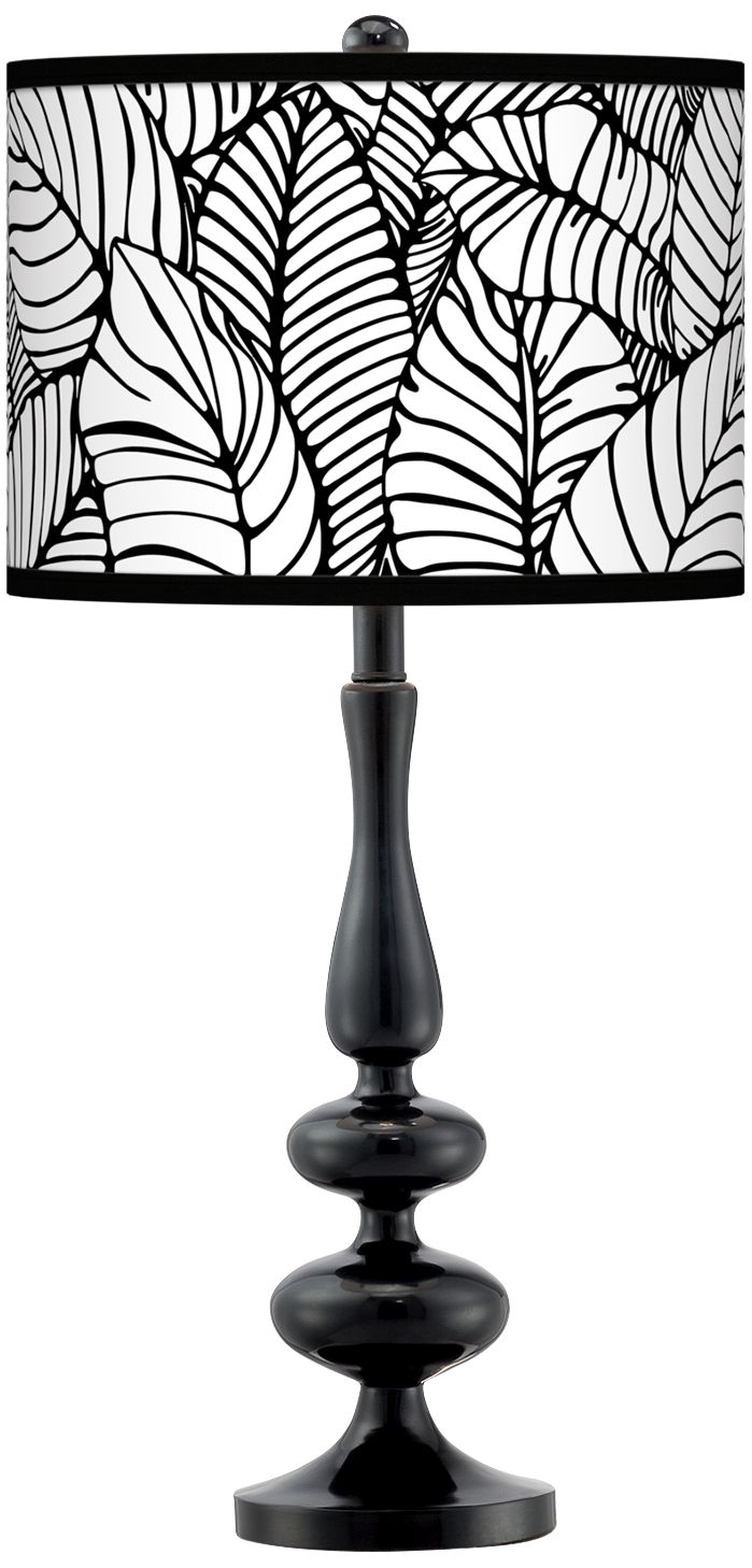 Tropical Leaves Giclee Paley Black Table Lamp