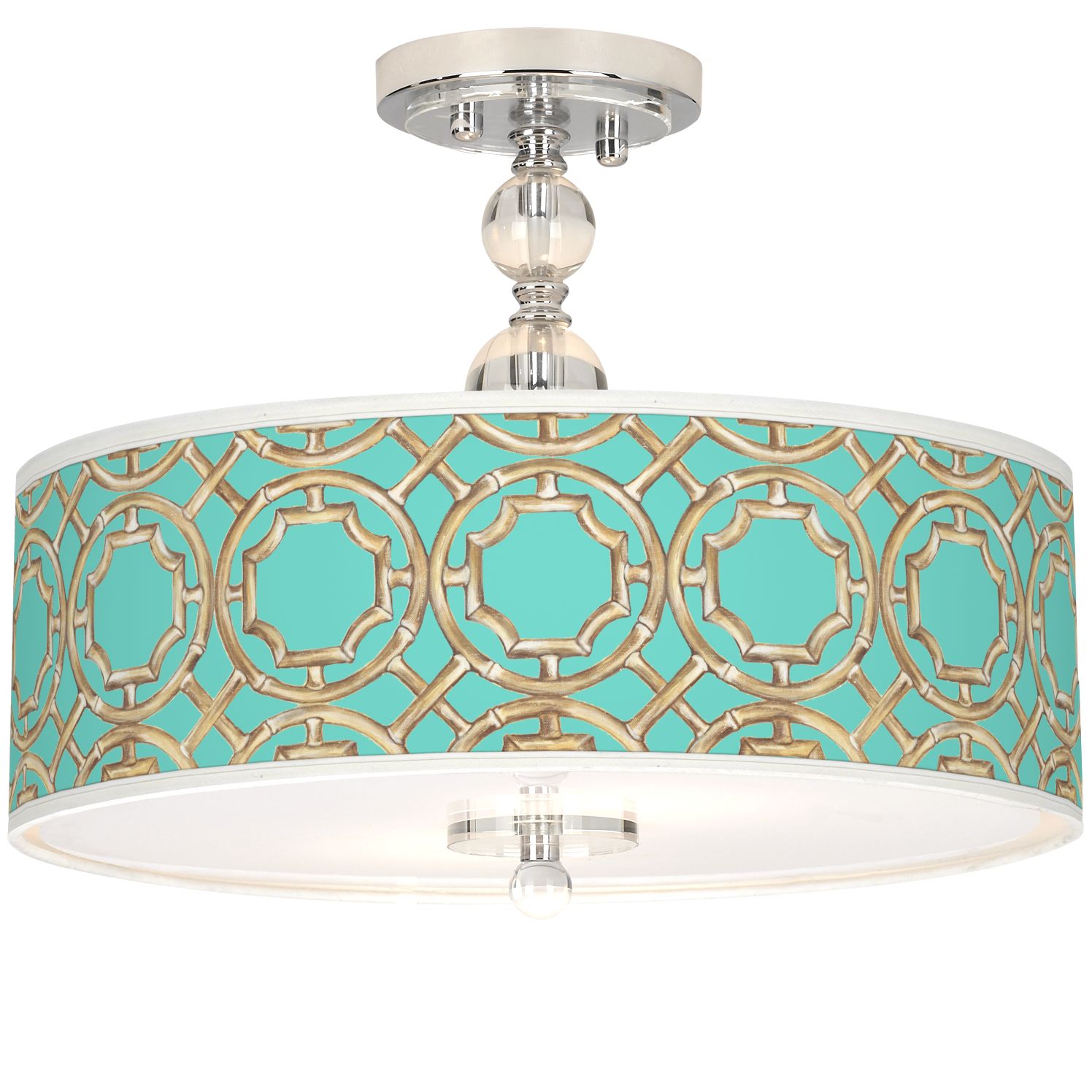 Teal Bamboo Trellis Giclee 16 W Semi Flush Ceiling Light