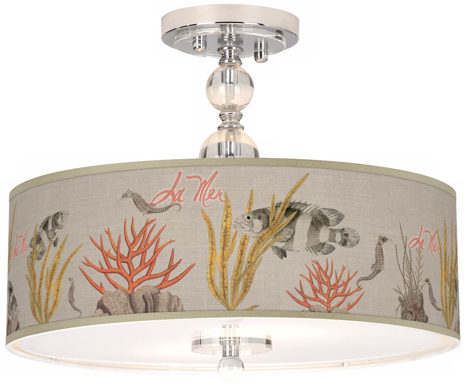 Details About La Mer Coral Giclee 16 Wide Semi Flush Ceiling Light