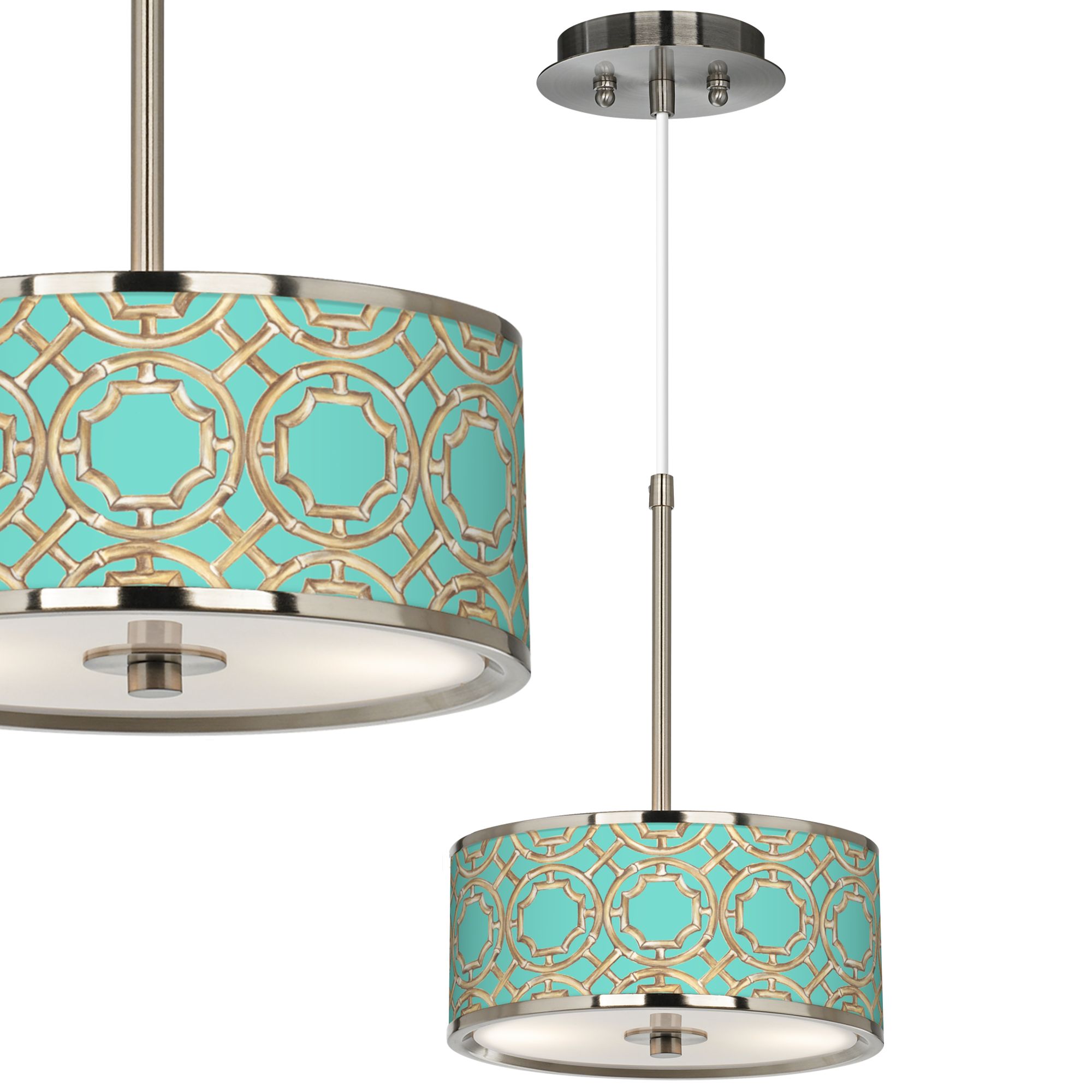 Teal Bamboo Trellis Giclee Glow 10 1/4" Wide Mini Pendant