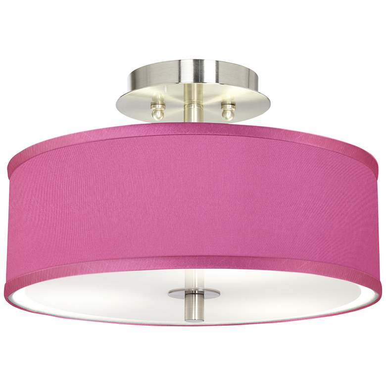 Image 1 Pink Orchid Faux Silk 14" Wide Steel Ceiling Light