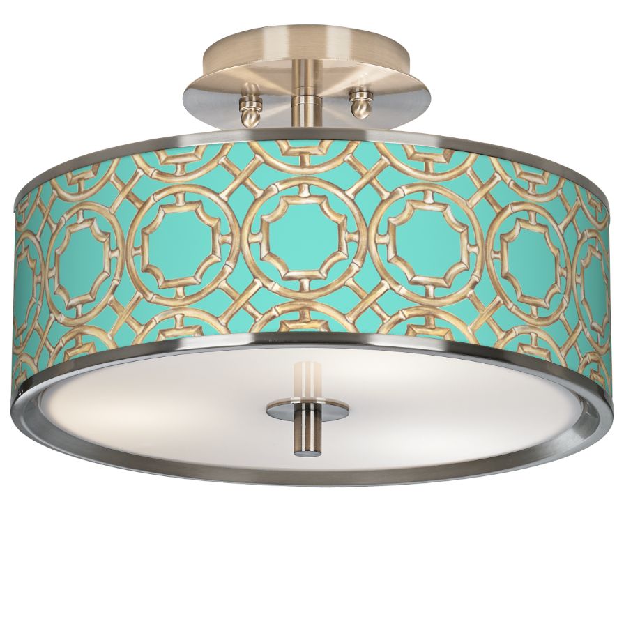 Teal Bamboo Trellis Giclee Glow 14" Wide Ceiling Light