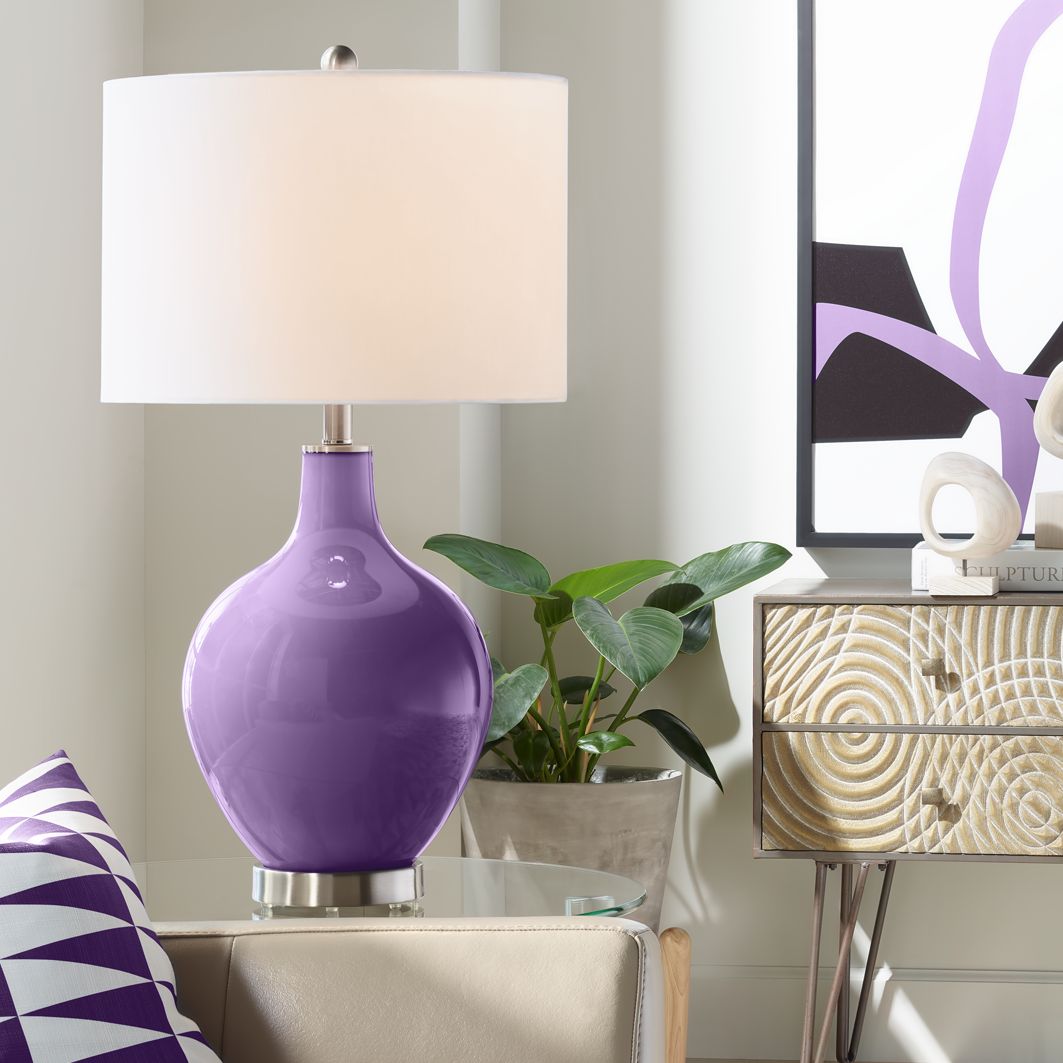 Details About Modern Table Lamp Acai Purple Glass Ovo White Shade For Living Room Bedroom