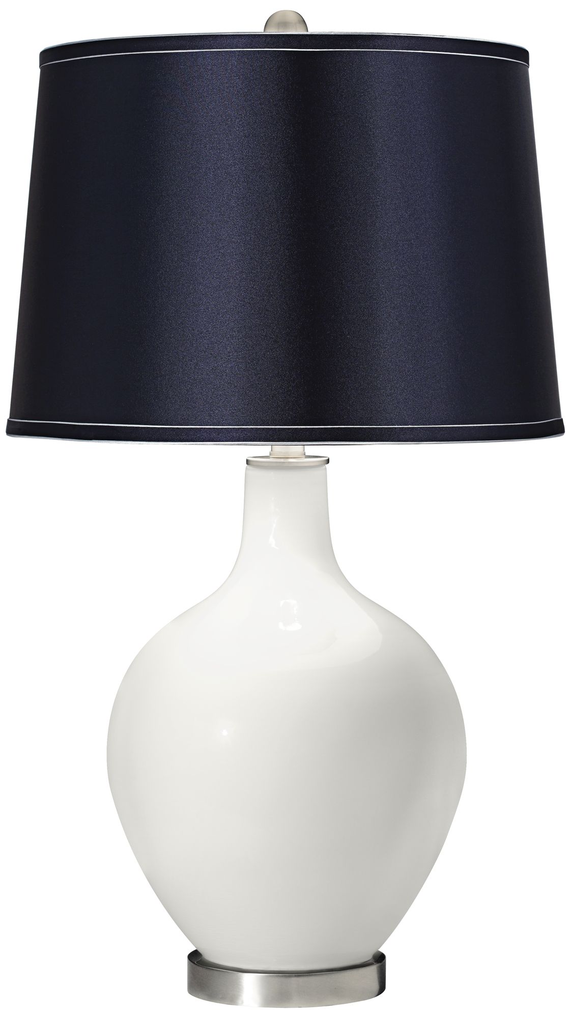 Color + Plus Winter White Satin Navy Shade Ovo Table Lamp