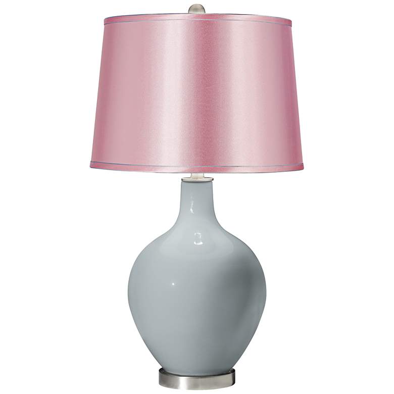 Image 1 Uncertain Gray Satin Pale Pink Shade Ovo Table Lamp