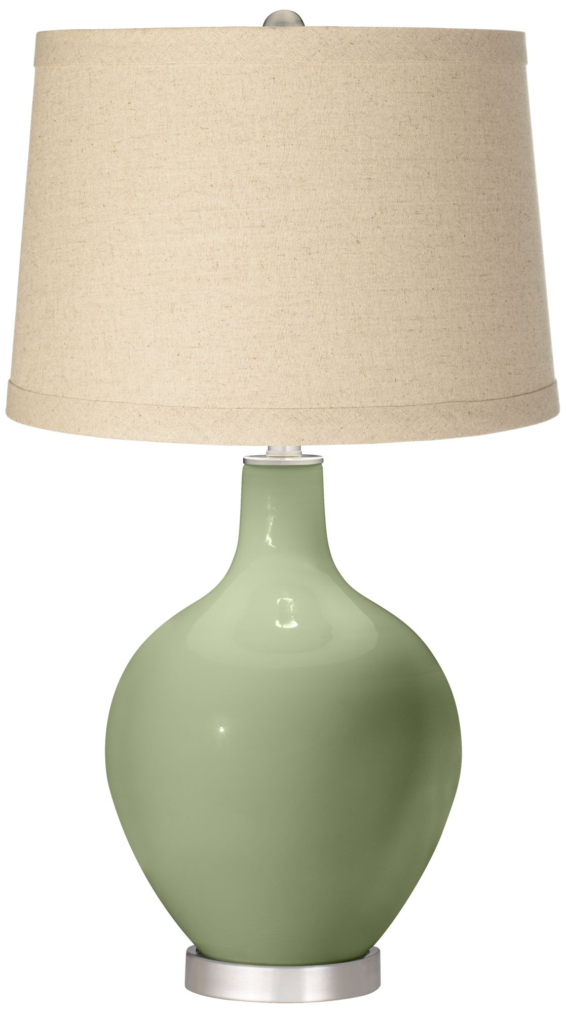 Majolica Green Oatmeal Linen Shade Ovo Table Lamp
