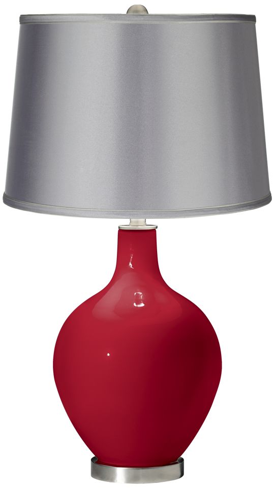 Ribbon Red - Satin Light Gray Shade Ovo Table Lamp