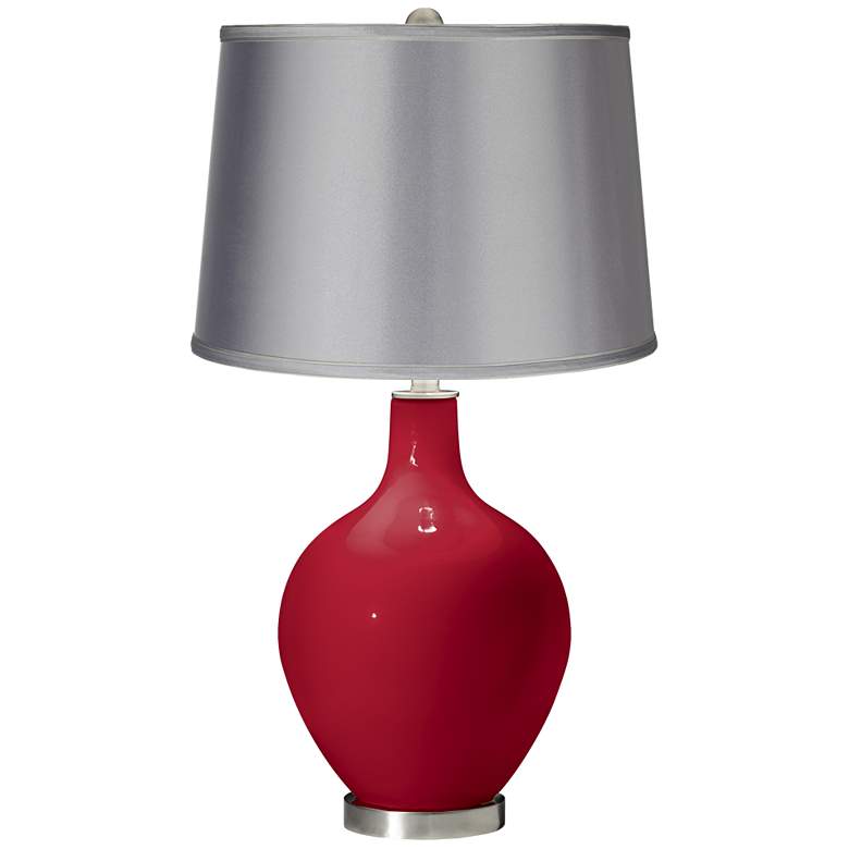 Image 1 Ribbon Red - Satin Light Gray Shade Ovo Table Lamp