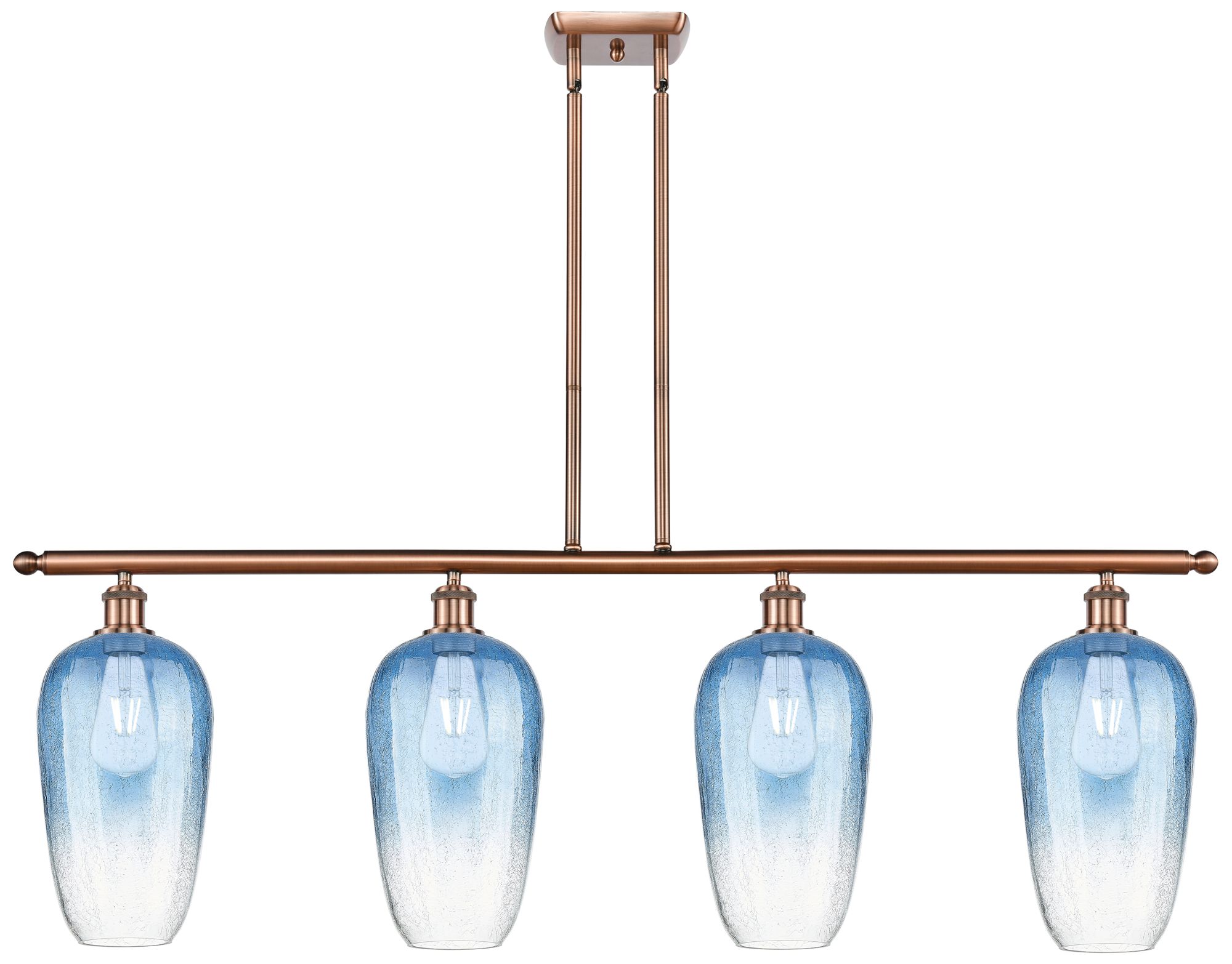 Innovations Lighting Ballston Brookhaven Flute 48"w 4-lt Copper Stem Island Light W/ Blue Shade
