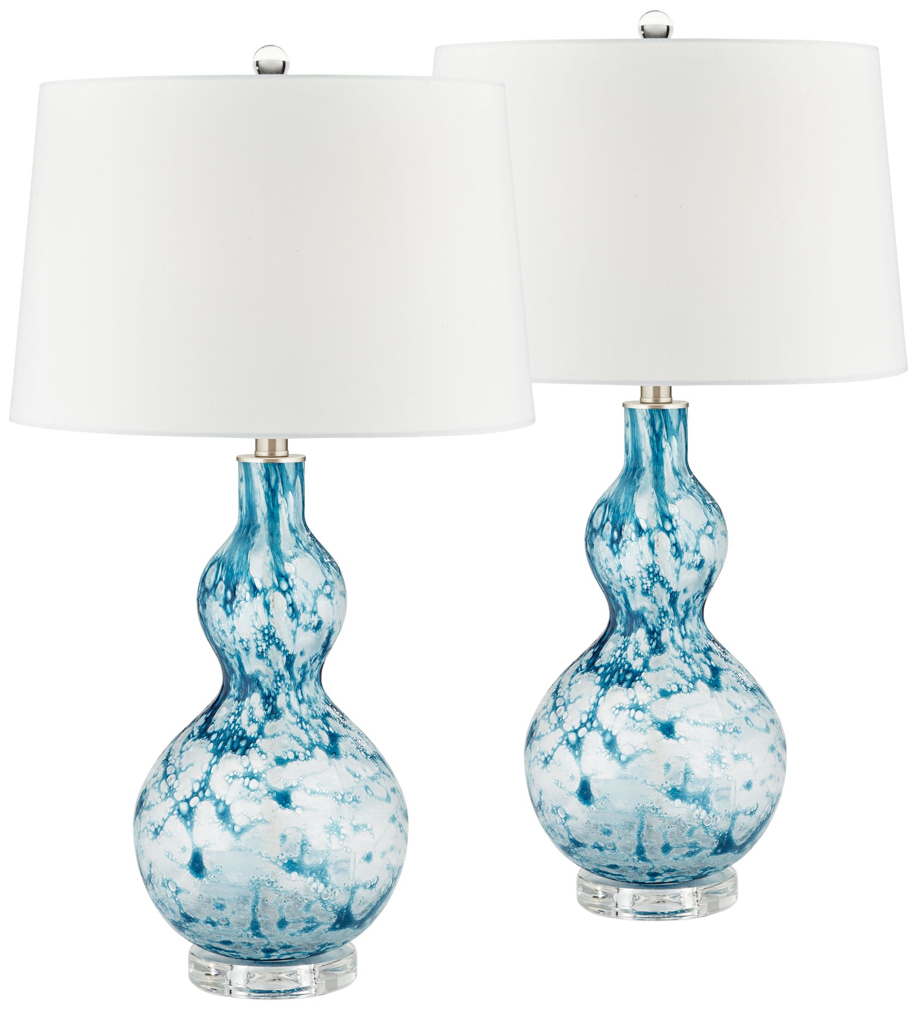 Possini Euro Sutton Blue White Modern Coastal Glass Table Lamps Set of 2