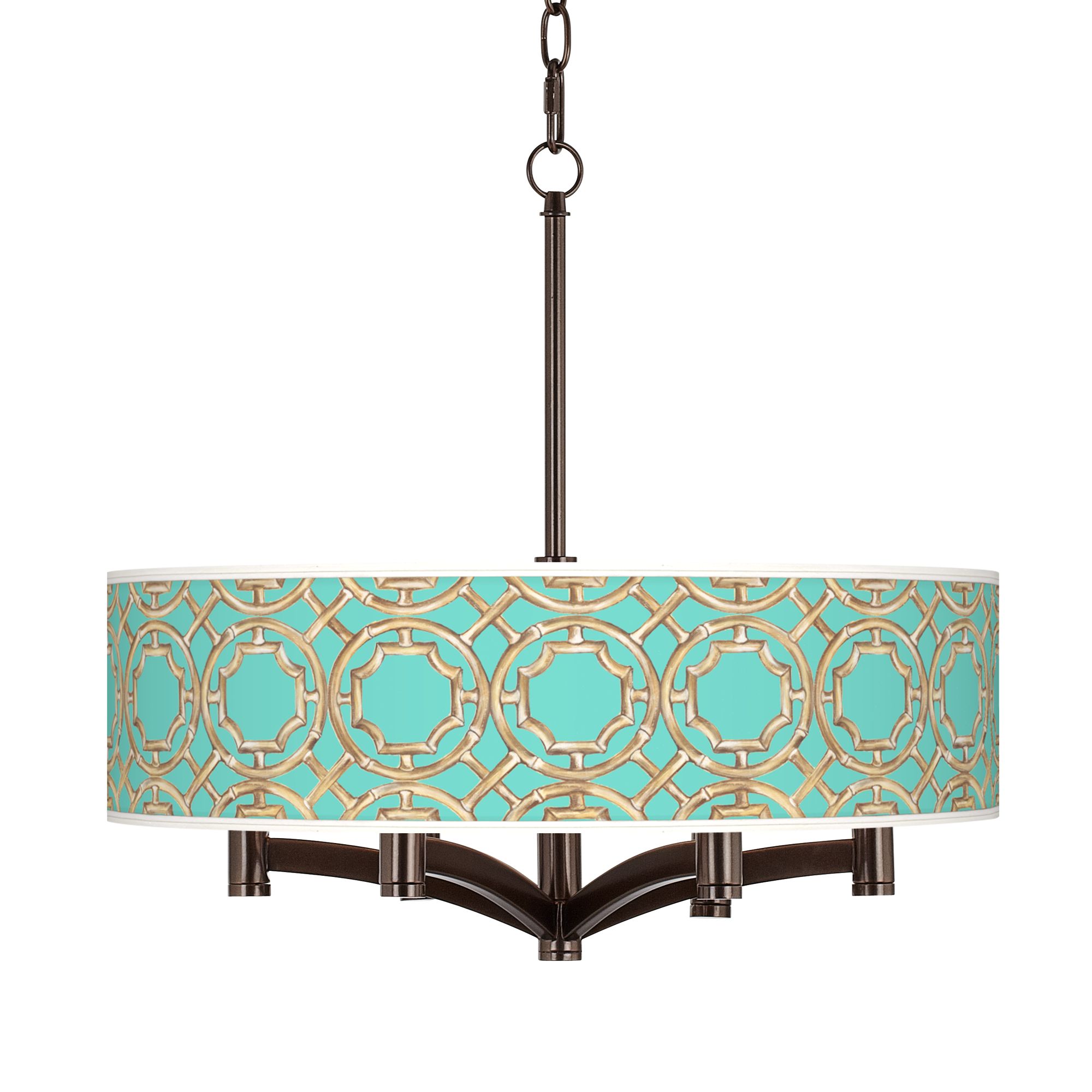 Teal Bamboo Trellis Ava 6-Light Bronze Pendant Chandelier