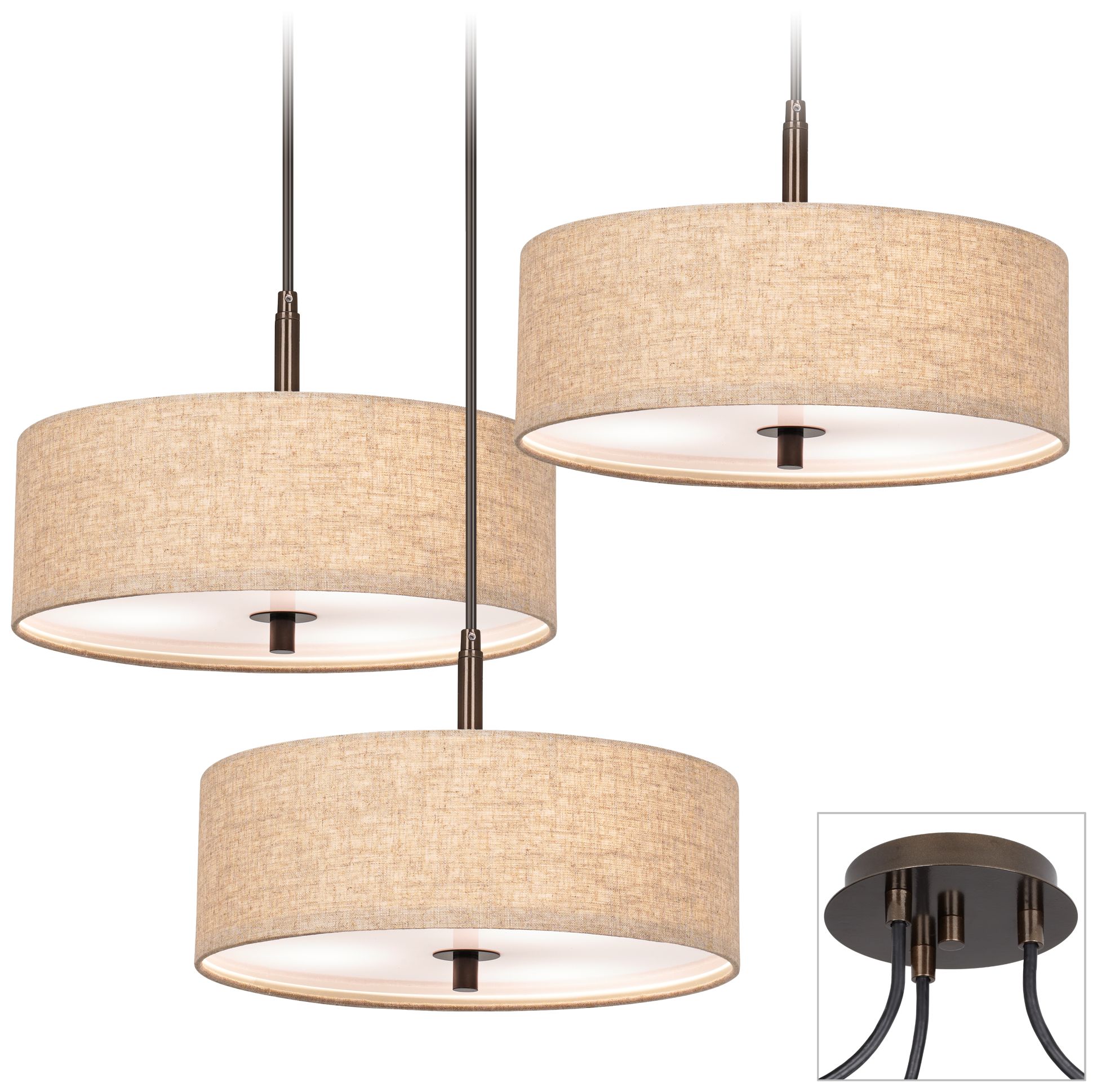 Possini Euro Tiger Bronze Cream Drum 3-Light Pendant