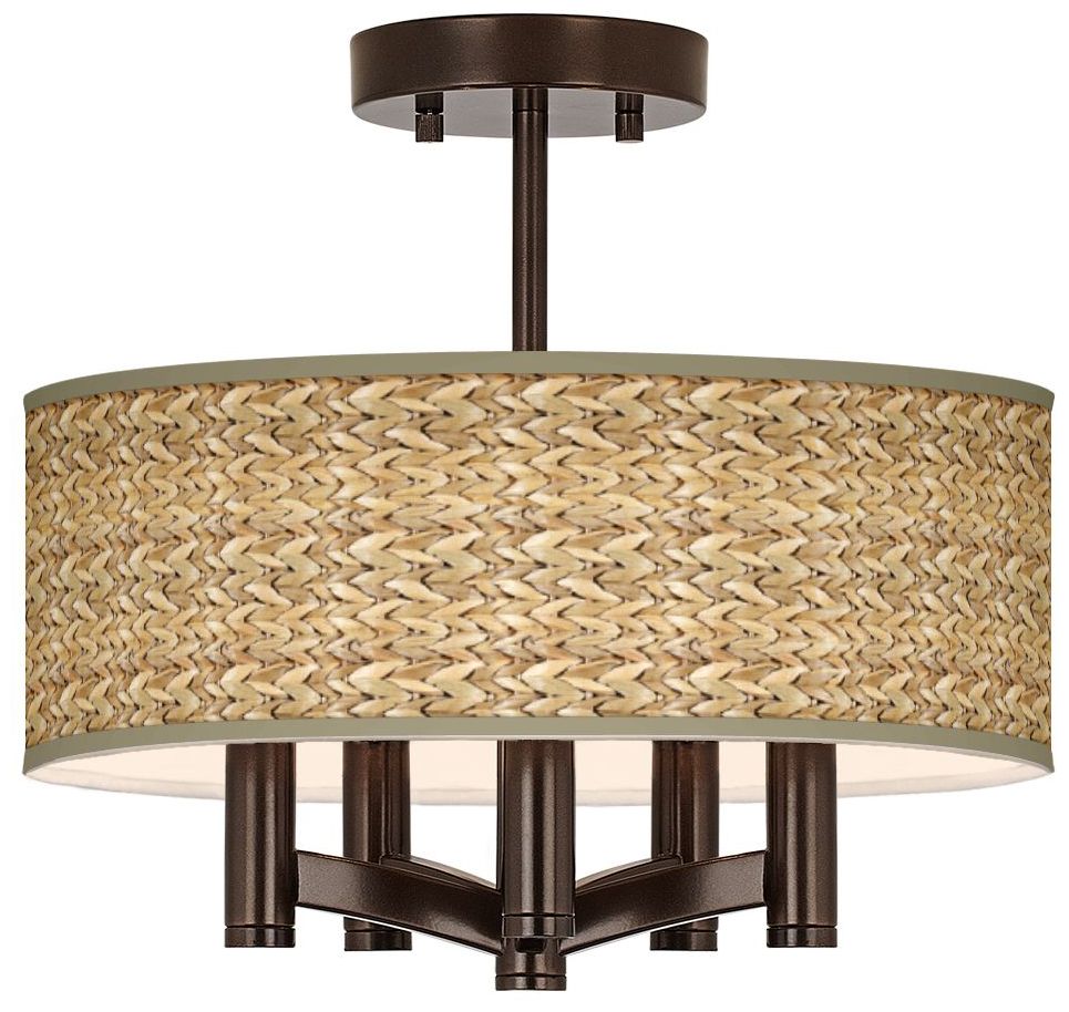 Seagrass Print Ava 5-Light Bronze Ceiling Light
