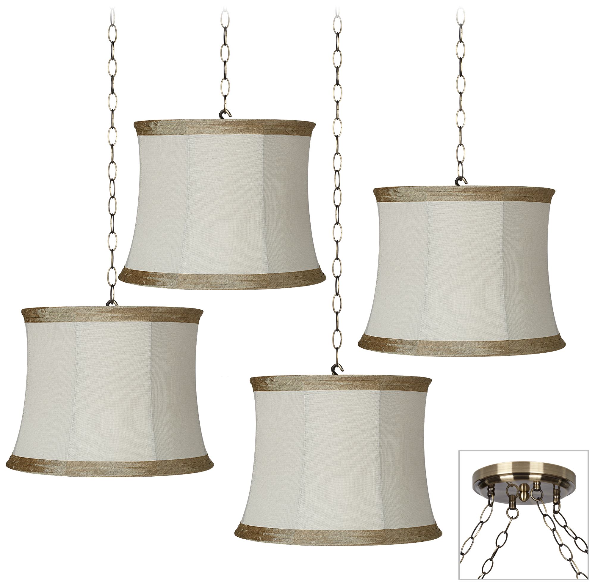 Ivory Linen 4-Light Antique Brass Multi Light Pendant
