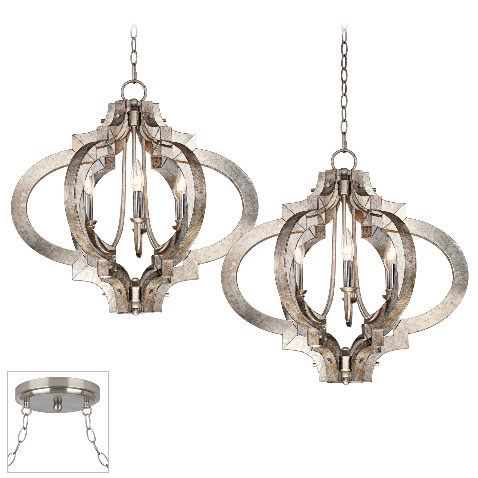 Ornament Brushed Nickel Double Multi Light Pendant
