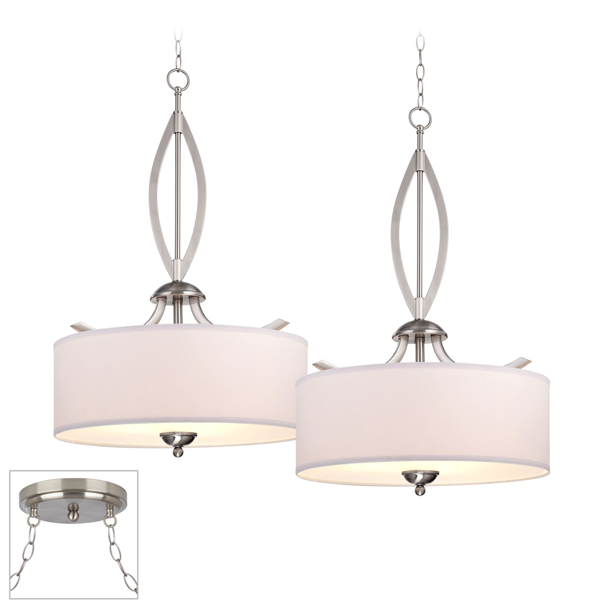 Possini Euro Linen Shade Brushed Nickel 2-Light Pendant