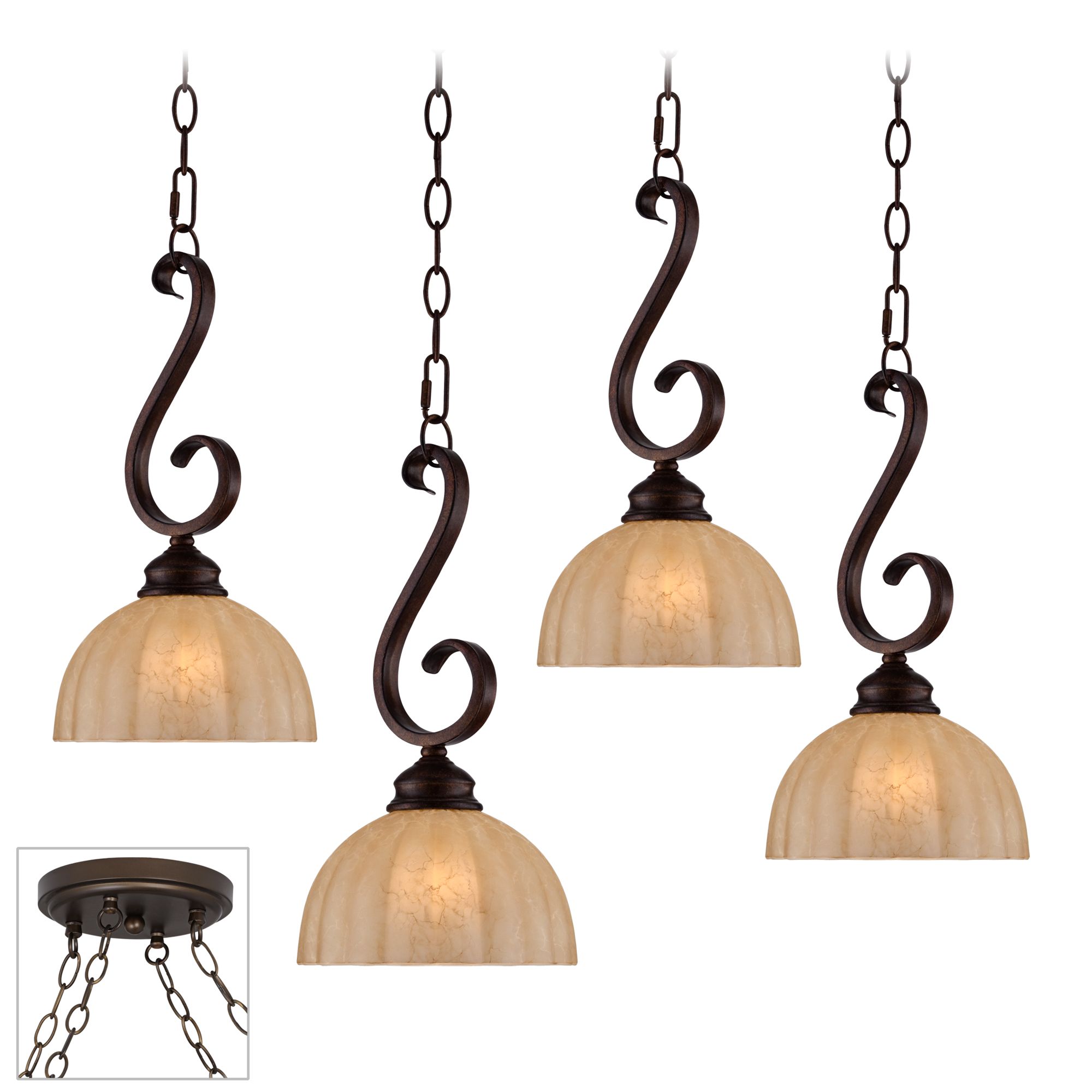 Ferro Scroll Bronze 4-Light Multi Light Pendant
