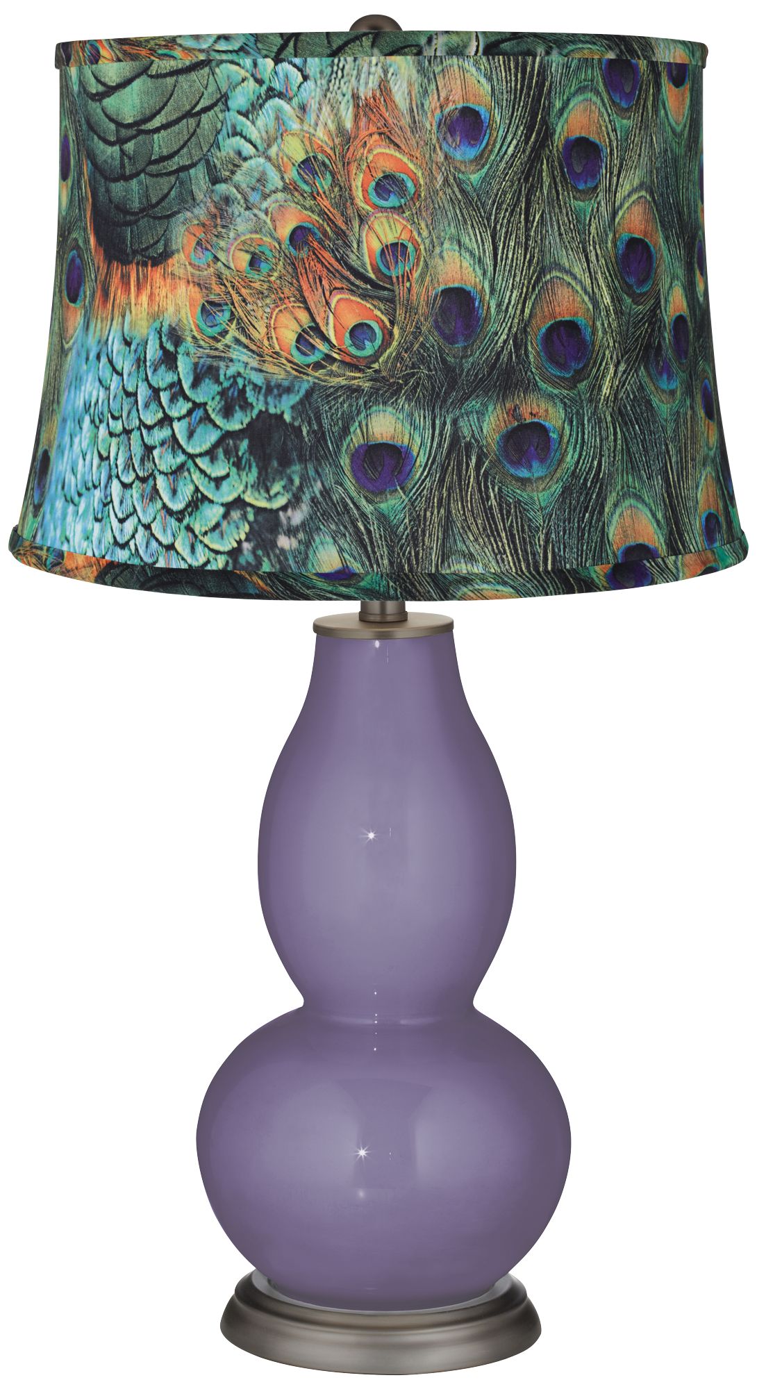 Purple Haze Peacock Print Shade Double Gourd Table Lamp