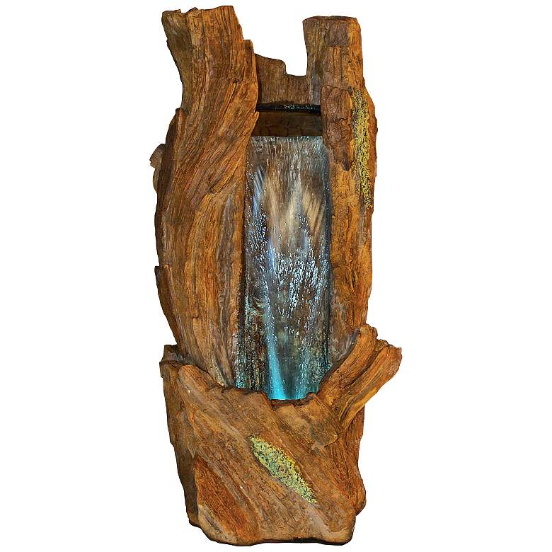 Image 1 Rustic Log 35" High Cast Stone Waterfall Fountain