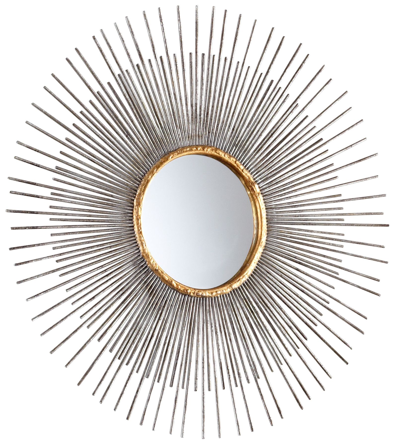 Small Pixley Antique Silver 18" Round Sunburst Wall Mirror