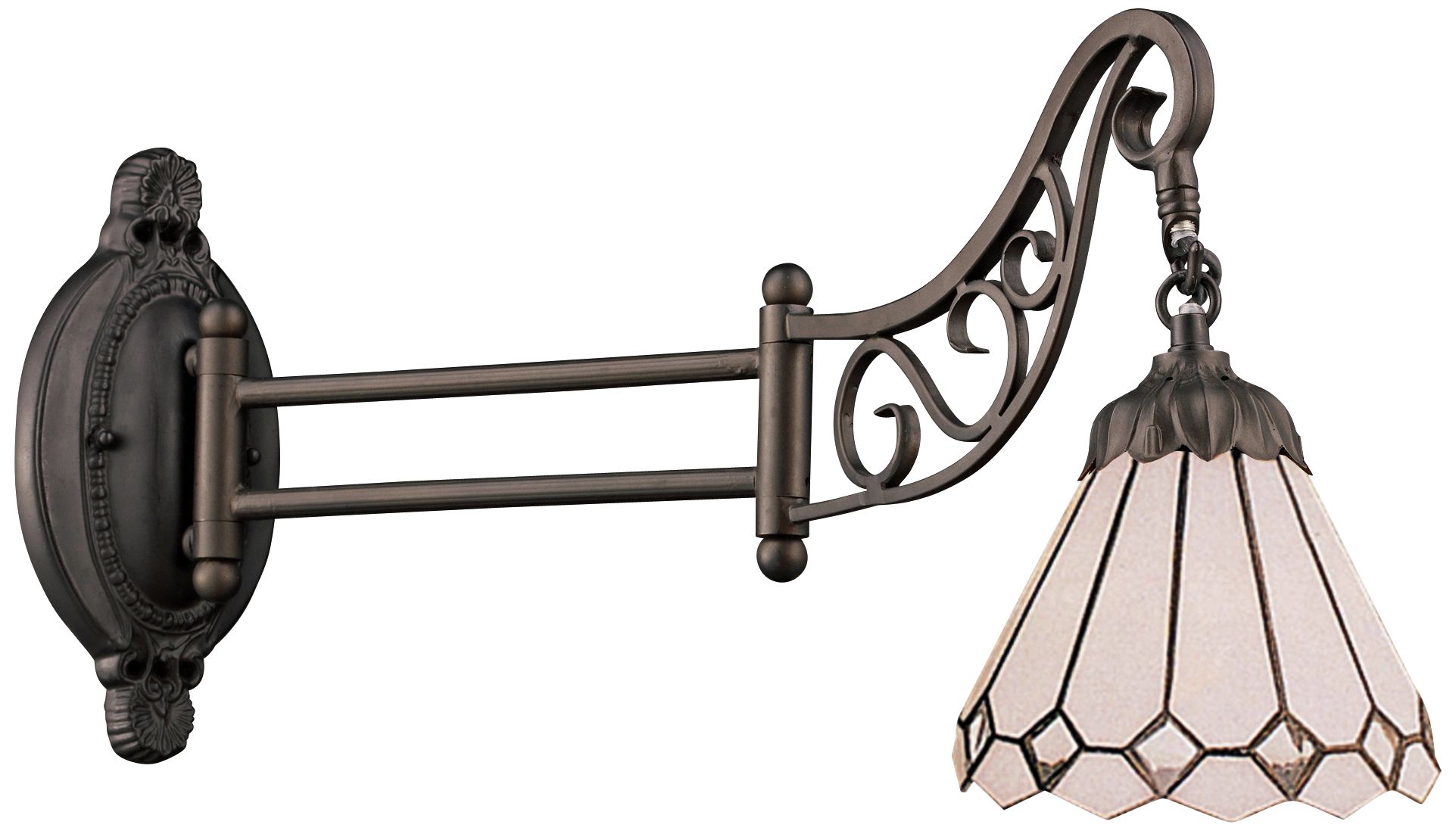 Scrolling Tiffany Glass Swing Arm Wall Lamp