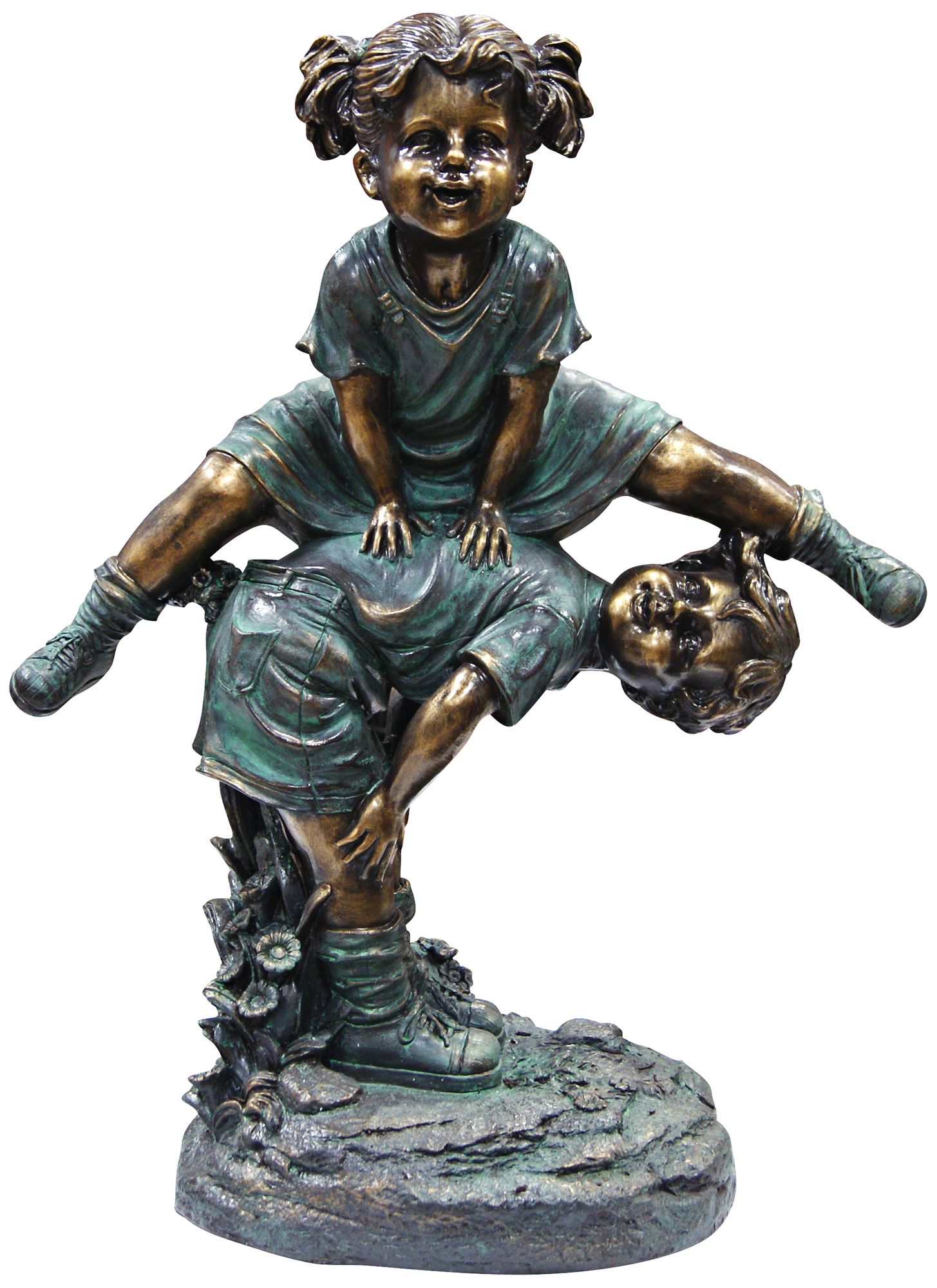 Girl Jumping Over Boy 26" High Outdoor Statue