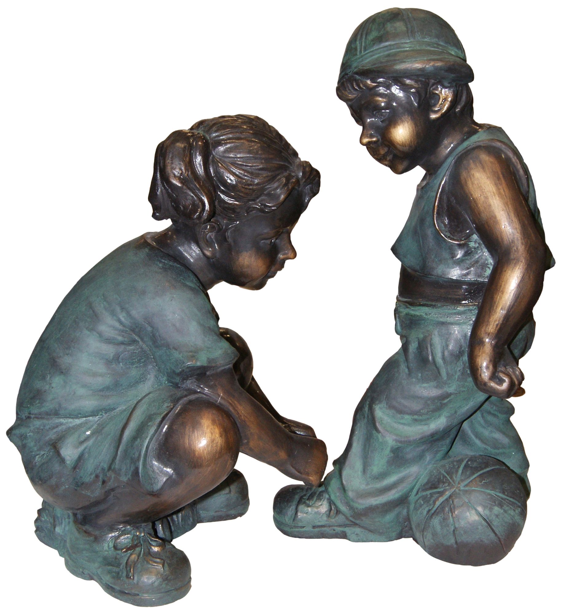 Girl Tying Boy's Shoes 19" High Outdoor Statue