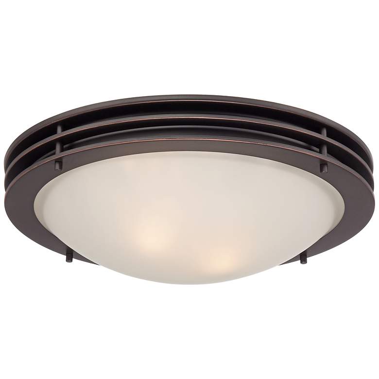 Image 3 Possini Euro 16" Wide Bronze and Glass Bowl Ceiling Light