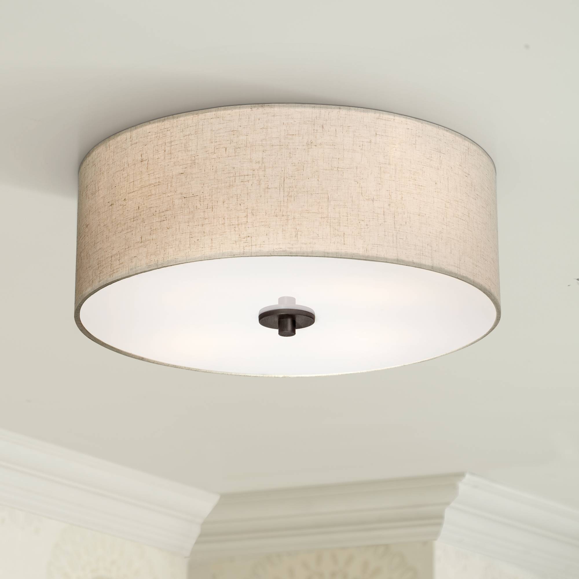 Details About Ceiling Light Fixture Flush Mount Drum Shade Off White 18 Wide Bedroom Kitchen