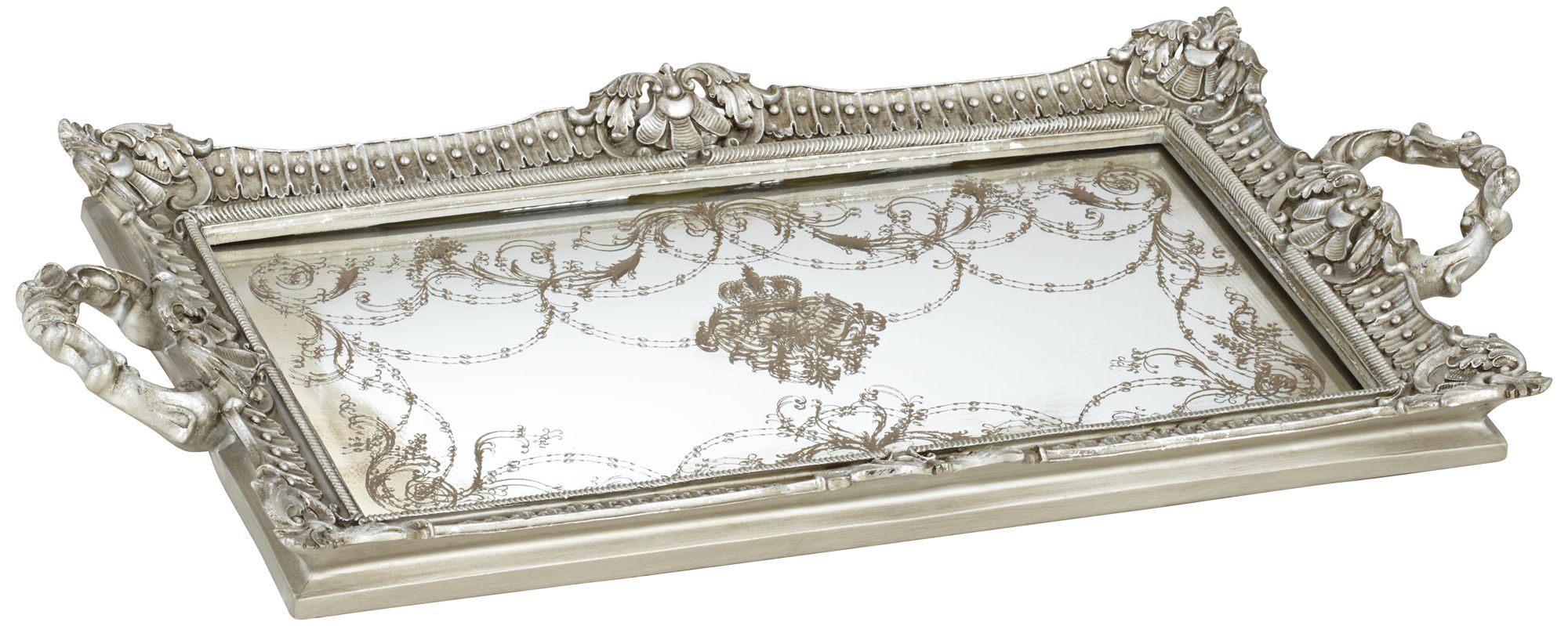 Margeaux 23 1/4" Antique Nickel and Mirrored Decorative Tray