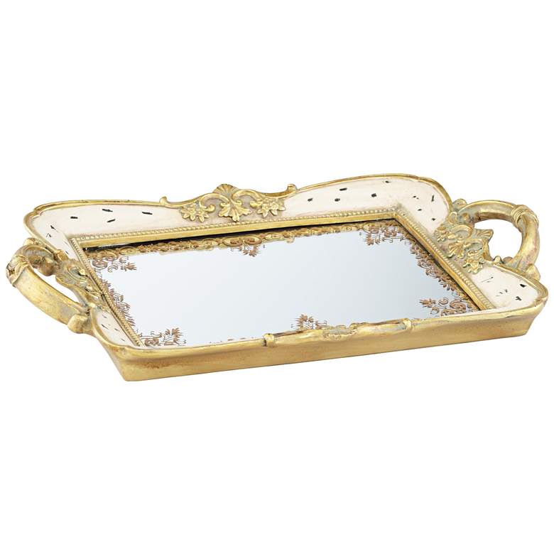 Gilda 13&quot; Wide Soft Pink and Gold Mirrored Tray