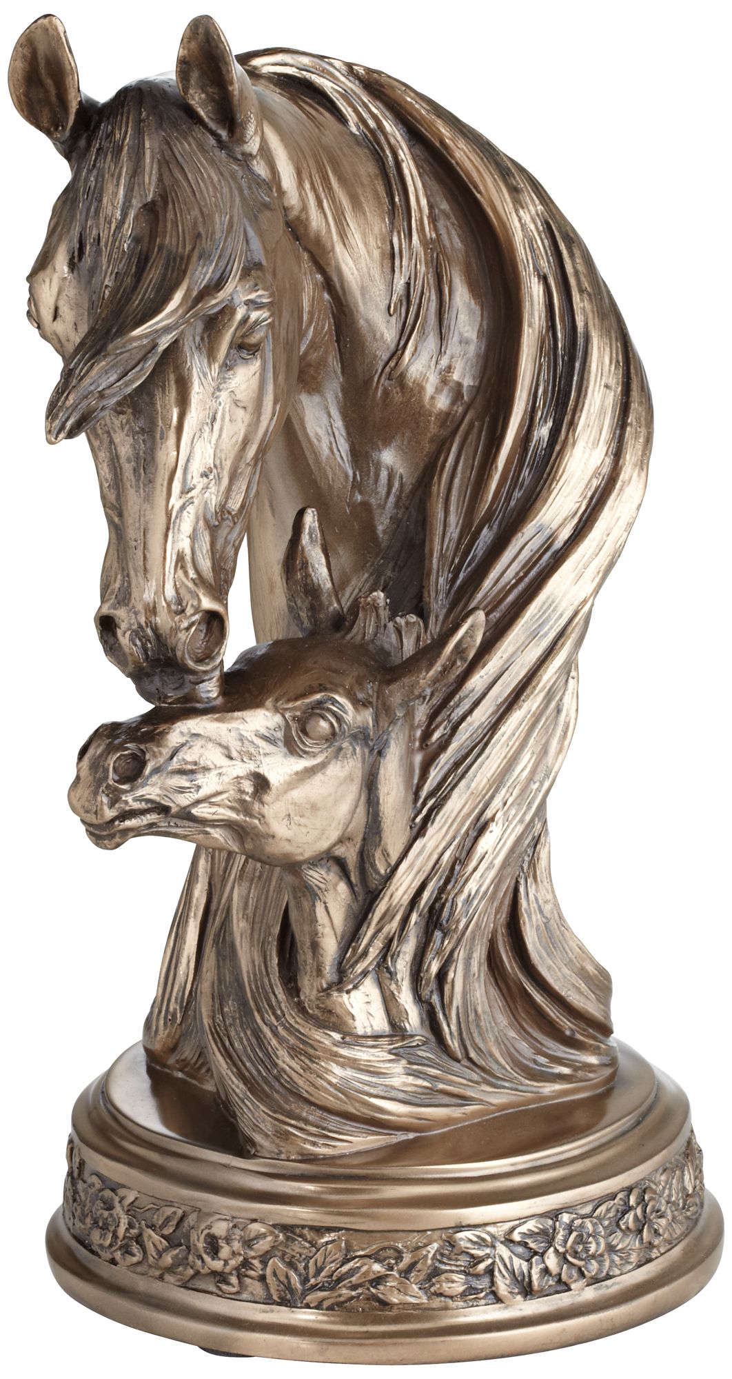 Mare and Filly Horses Golden Bronze 13" High Statue
