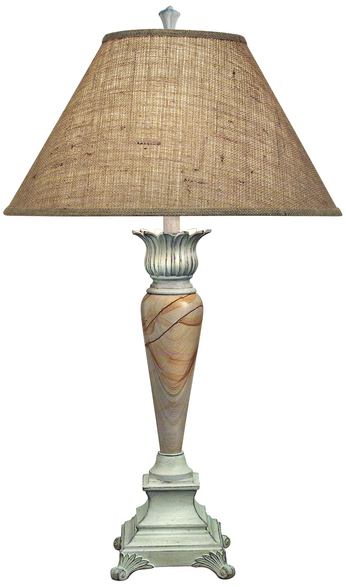 Stiffel Burlap And Distressed White Table Lamp