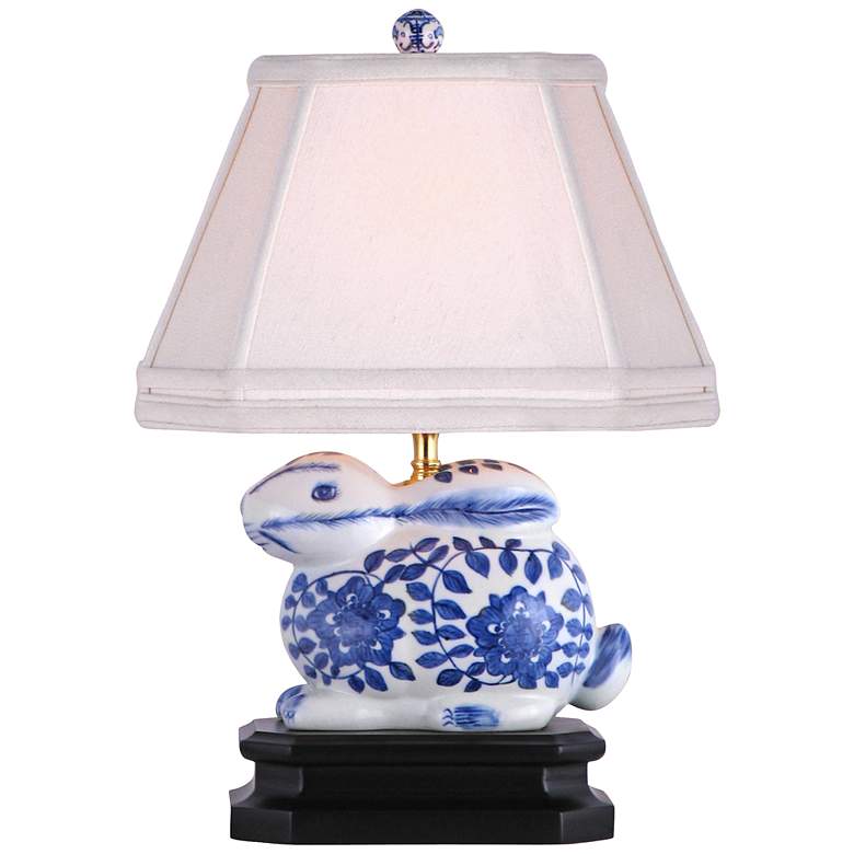 Blue And White 16&quot;H Porcelain Bunny Accent Table Lamp