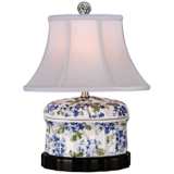 Blue And Green Floral Oval Porcelain Jar Accent Table Lamp