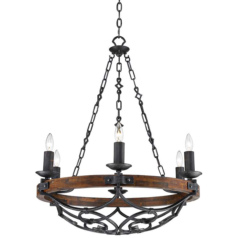 Madera 28 1/4&quot; Wide Hand-Forged Iron Wagon Wheel Chandelier