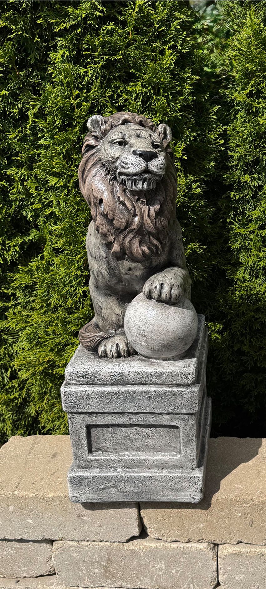 Castle Lion on Orb Left Facing 25"H Hi-Tone Outdoor Statue