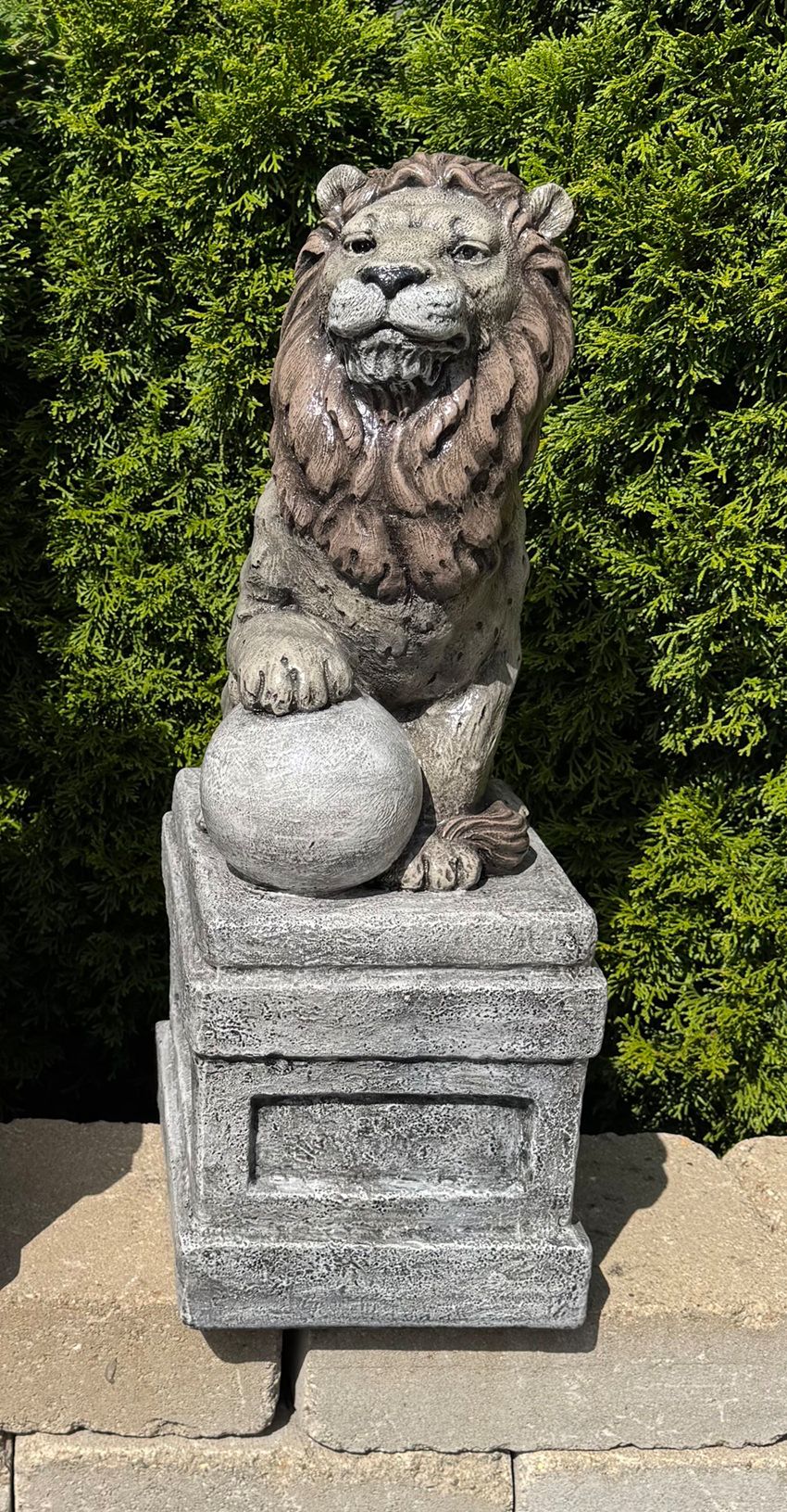 Castle Lion on Base Right Facing 25" High Garden Accent
