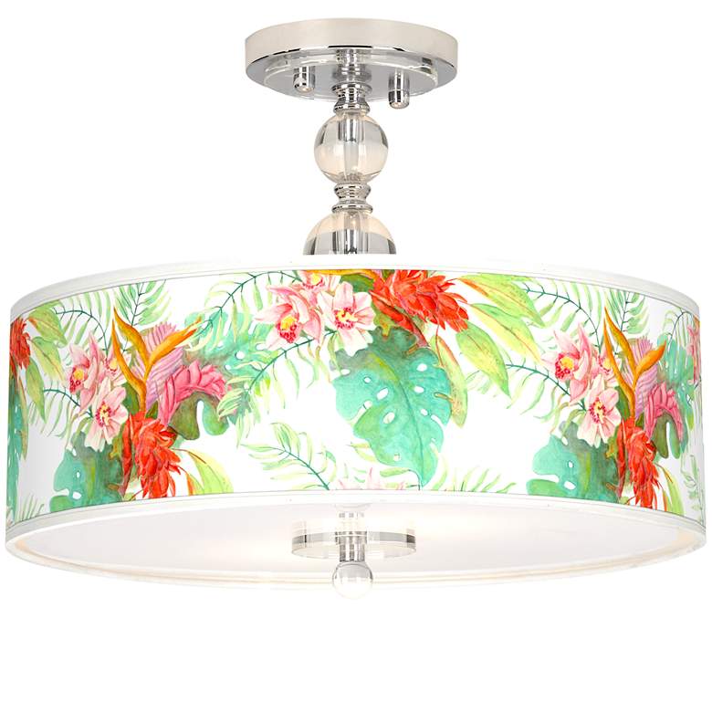 Island Floral Giclee 16&quot; Wide Semi-Flush Ceiling Light