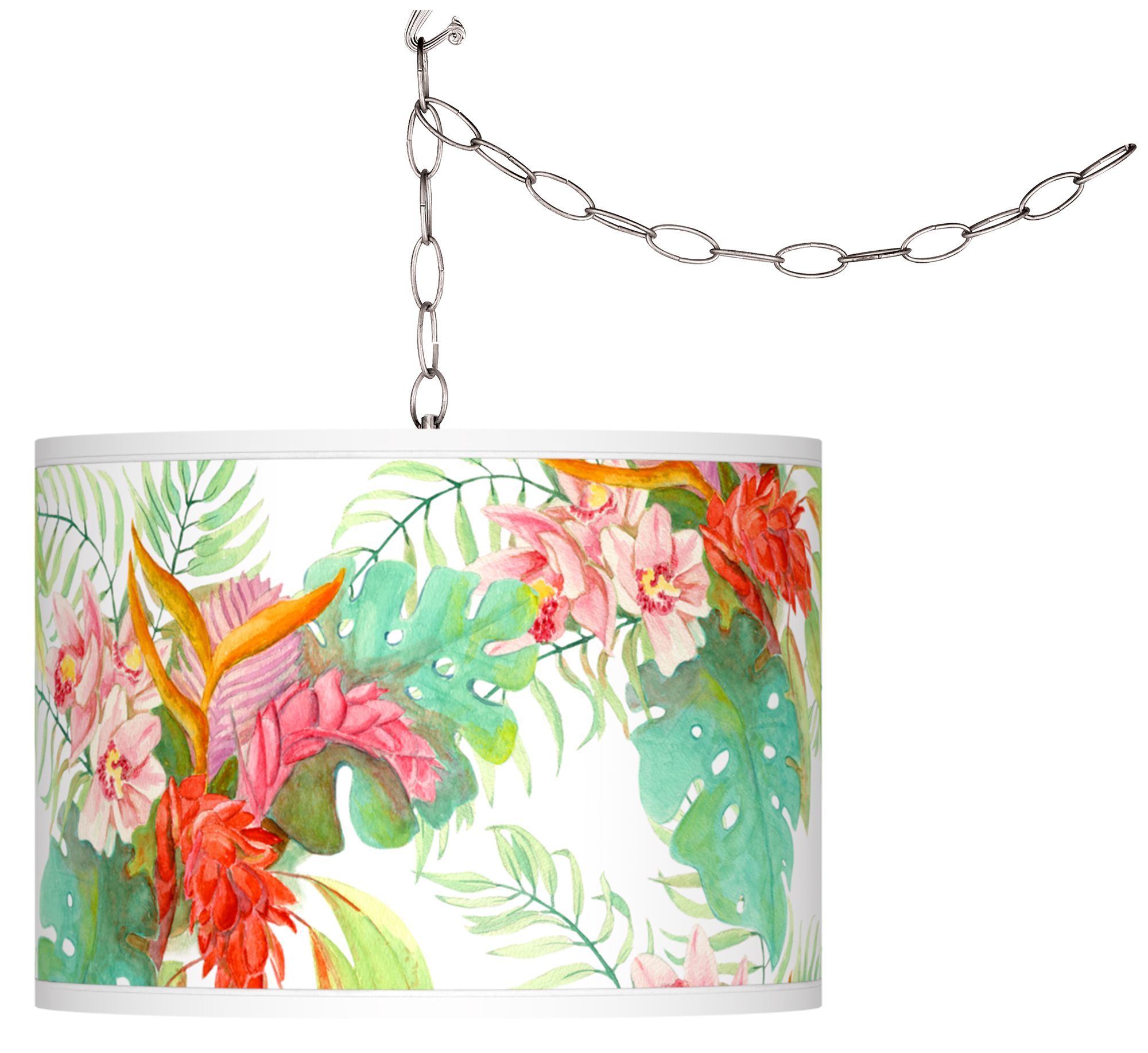 Island Floral Giclee Glow Plug-In Swag Pendant