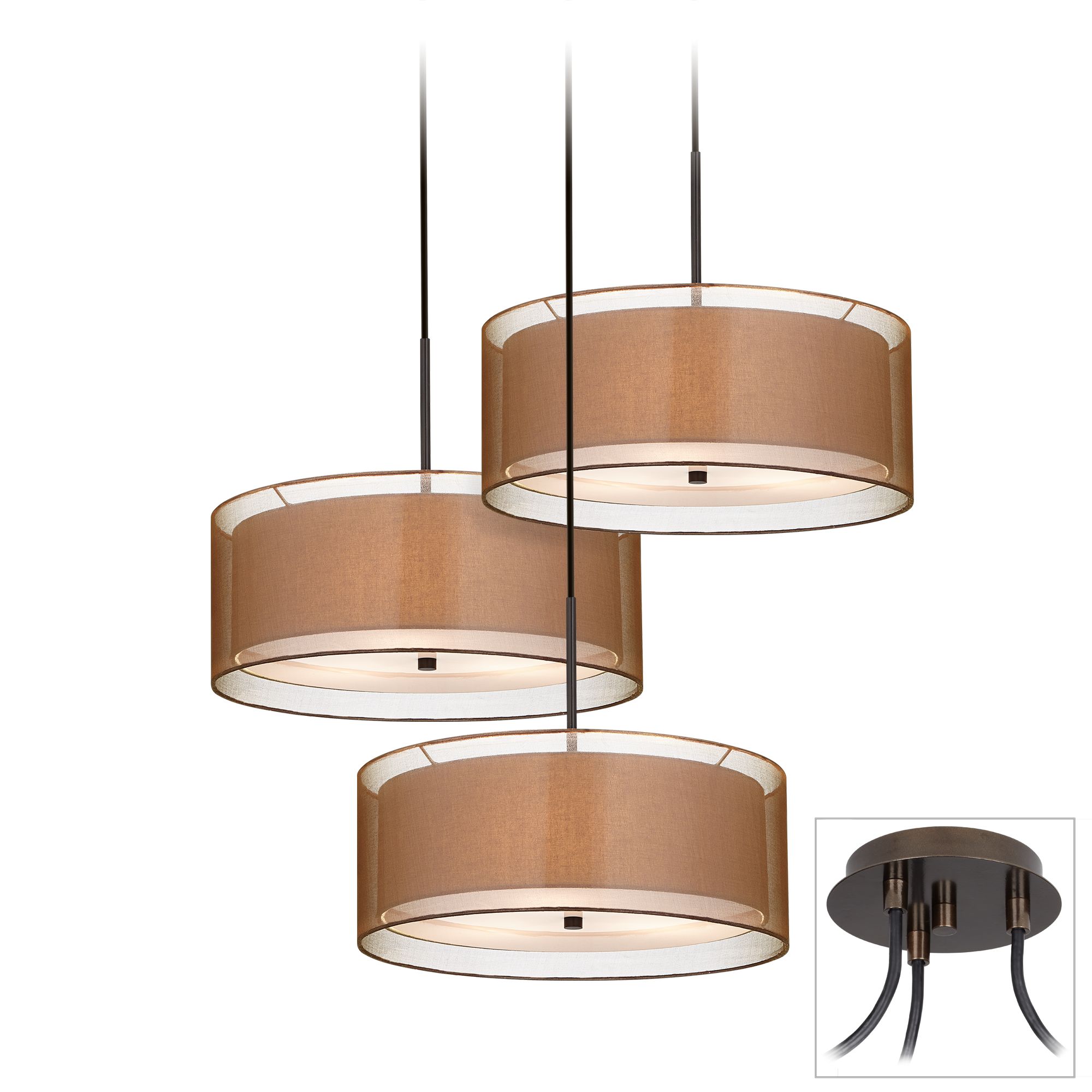 Possini Euro Double Shade Bronze 3-Light Swag Pendant