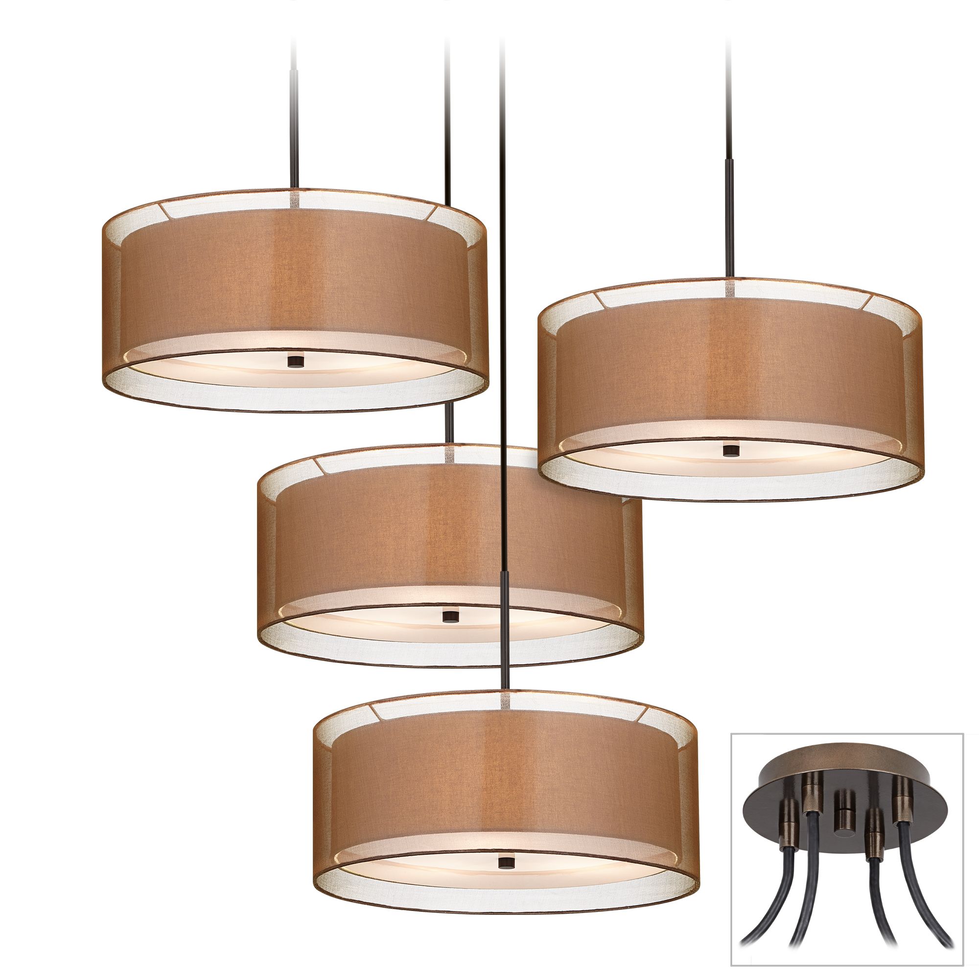 Possini Euro Double Shade Bronze 4-Light Swag Pendant