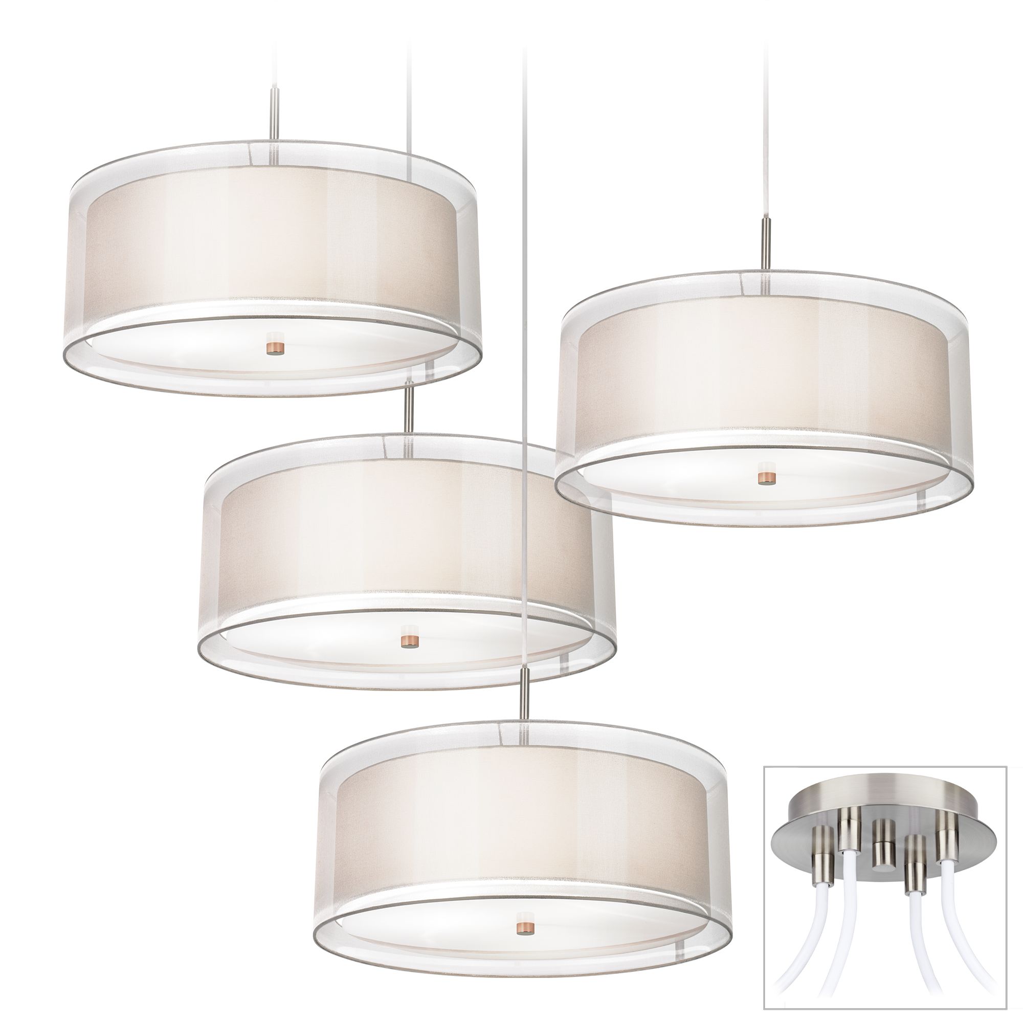 Possini Euro Double Drum Brushed Nickel 4-Light Swag Pendant