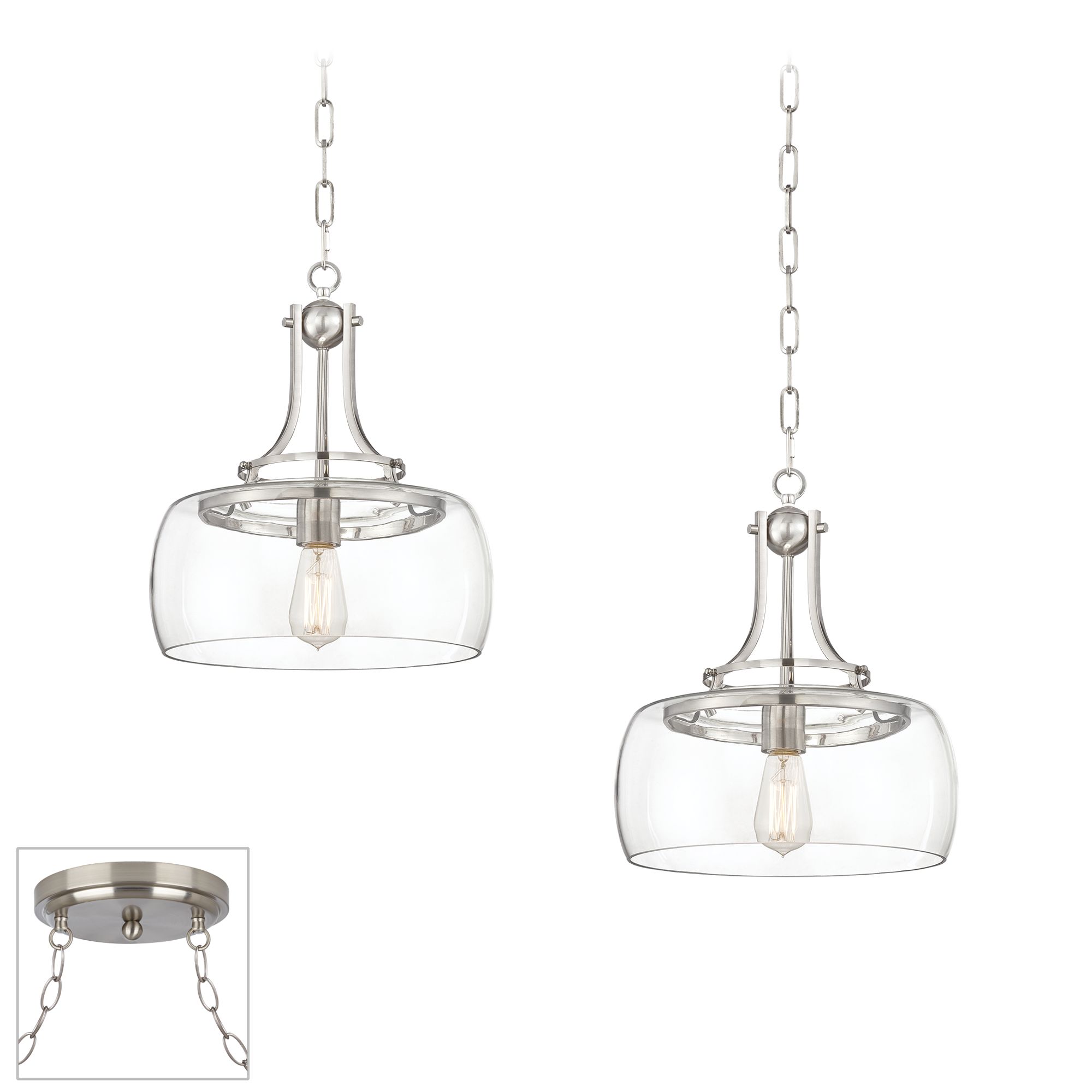 Charleston Brushed Nickel and Glass 2-Light Swag Chandelier