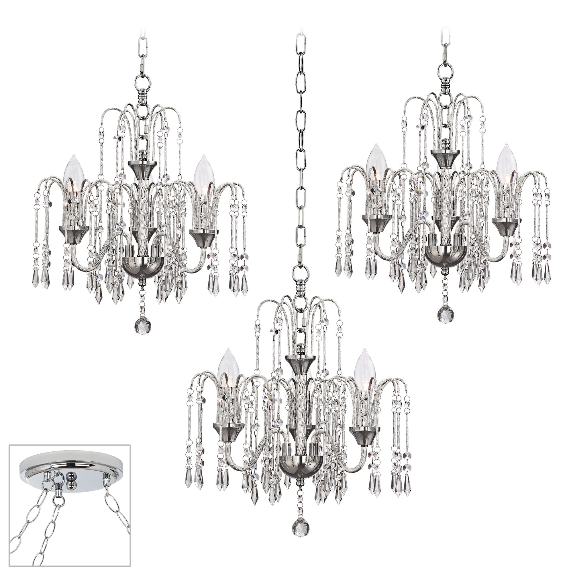 Crystal Rain Chrome 3-Light Swag Chandelier